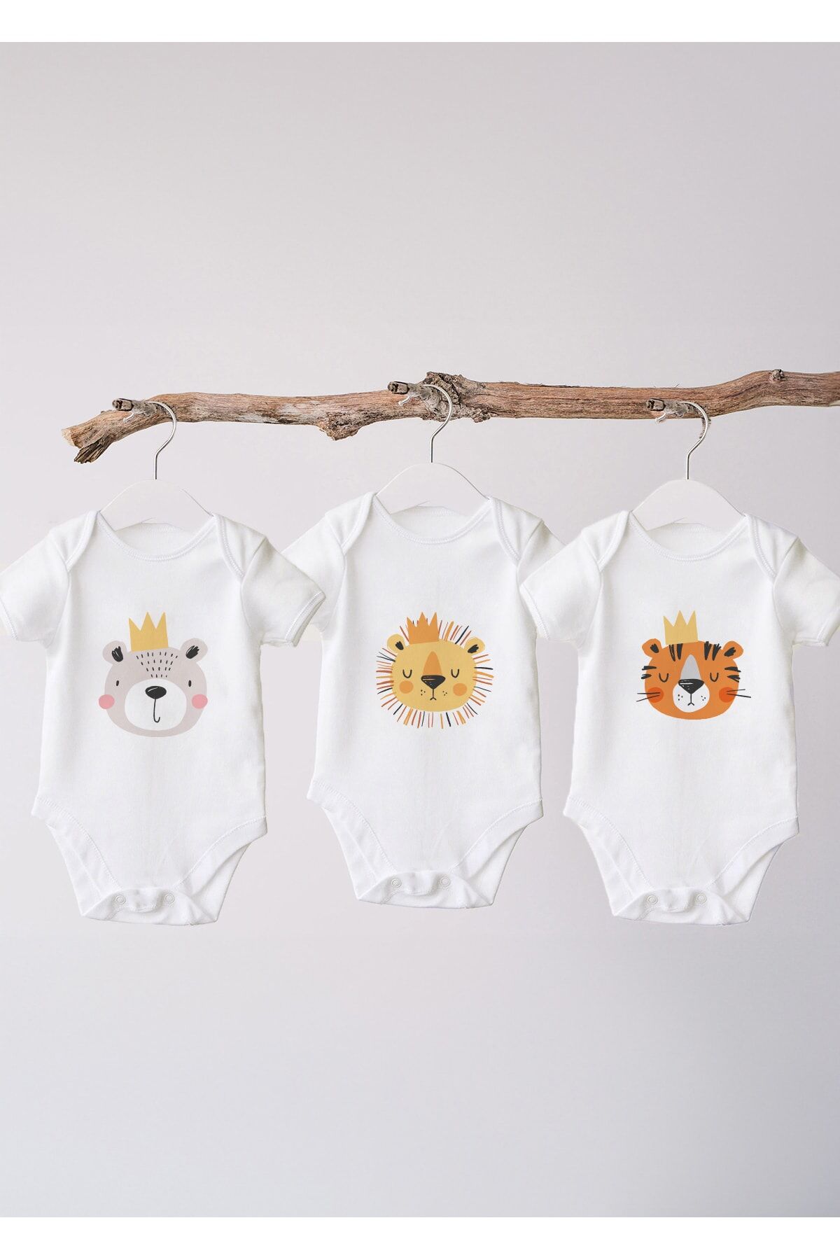 %100 Organik Pamuk 3lü Baskılı Kısa Kollu Bebek Body 3-6 AY - Beyaz