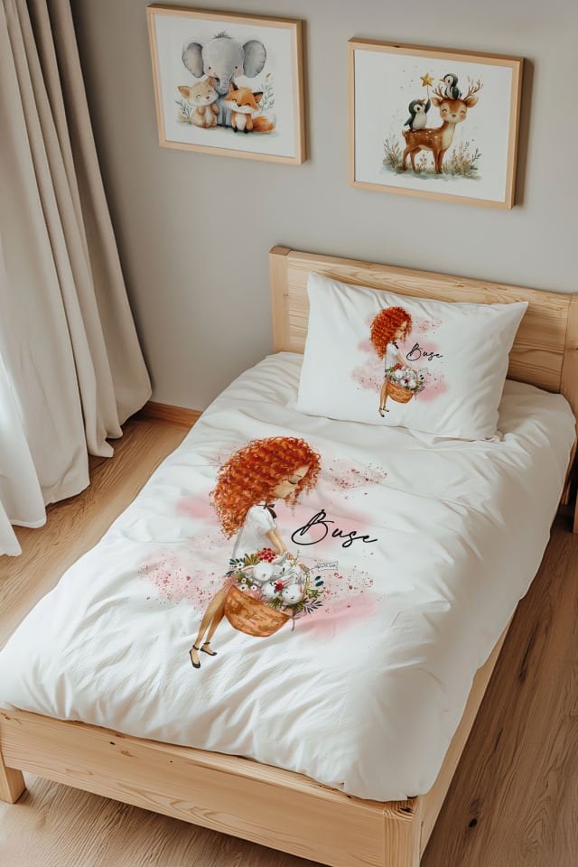 İsme Özel Tek Kişilik  Çocuk Nevresim Takımı (160x220 cm) Tavşanlı Kız