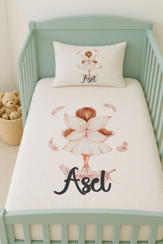 %100 Pamuk İsme Özel İsimli 100x150 cm Pike Seti Küçük Peri