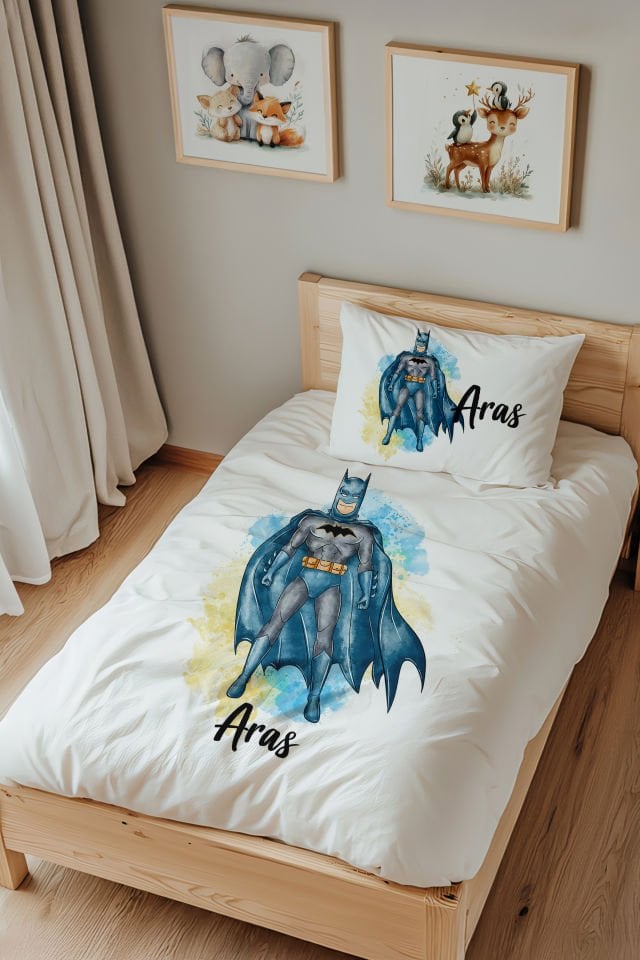 İsme Özel Tek Kişilik %100 Pamuk Çocuk Nevresim Takımı (160x220 cm) Superman