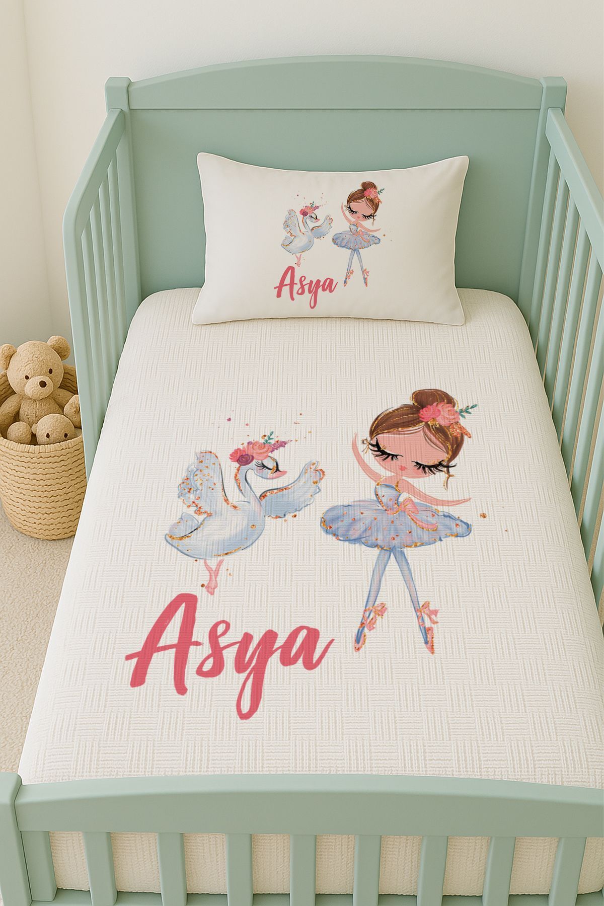 İsme Özel (100x150cm) Pike Seti Balerin ve Kuğu