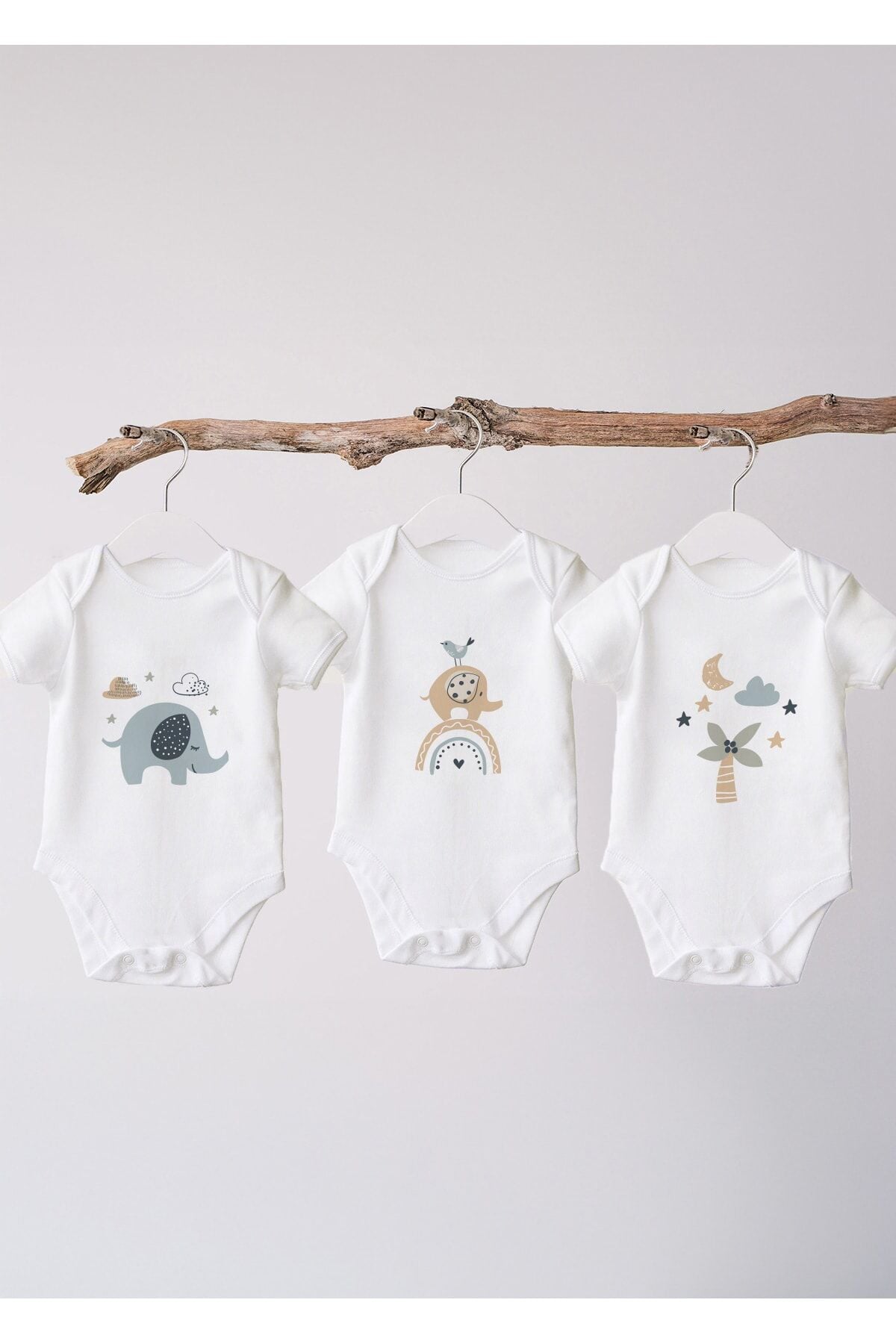 %100 Organik Pamuk 3lü Baskılı Kısa Kollu Bebek Body 6-9 AY - Beyaz