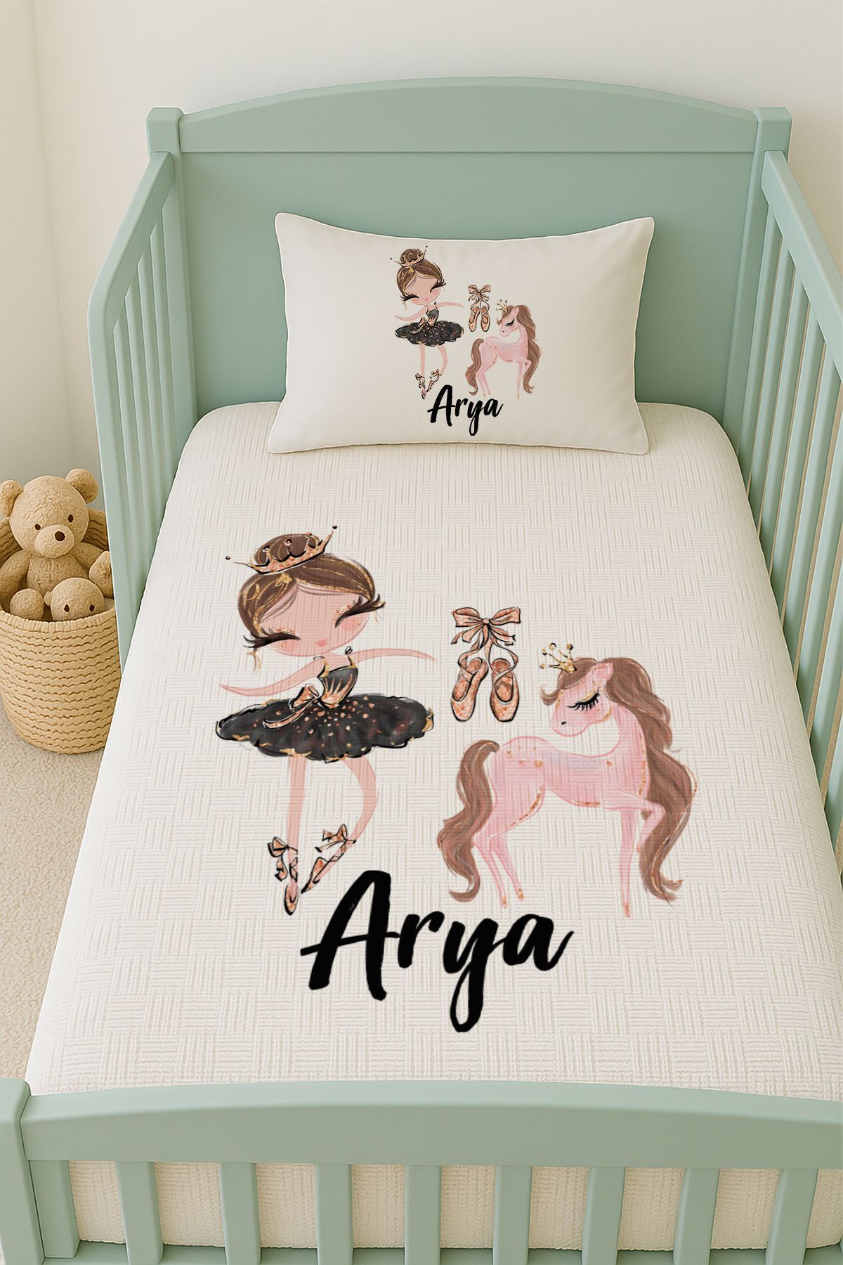 İsme Özel (100x150cm) Pike Seti Balerin ve Unicorn