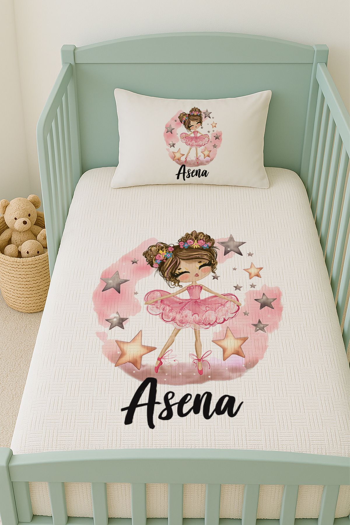 İsme Özel (100x150cm) Pike Seti Pembeli Balerin