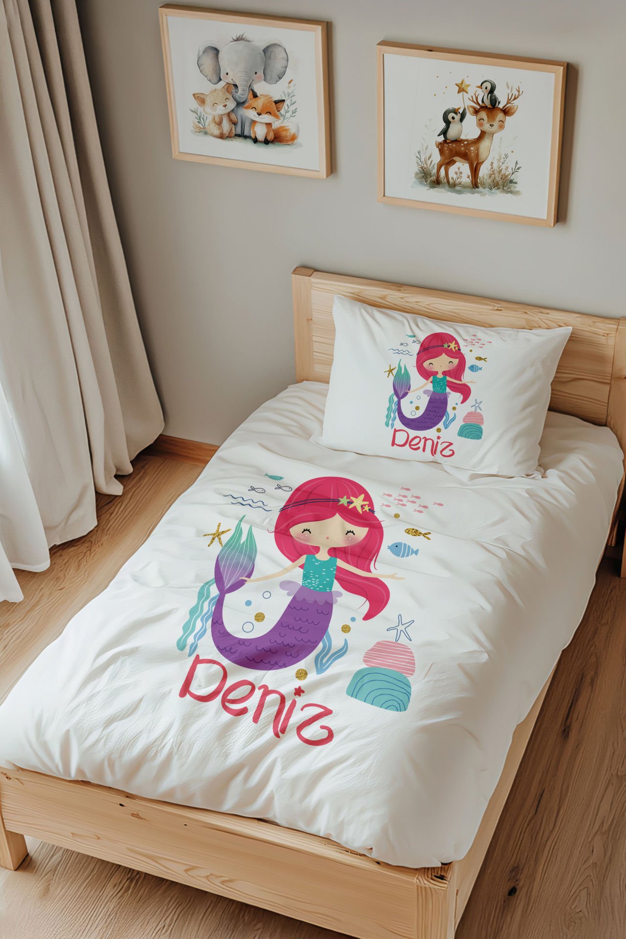 İsme Özel Tek Kişilik  Çocuk Nevresim Takımı (160x220 cm) Denizkızı
