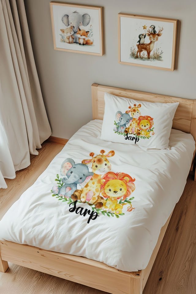 İsme Özel Tek Kişilik  Çocuk Nevresim Takımı (160x220 cm) Safari