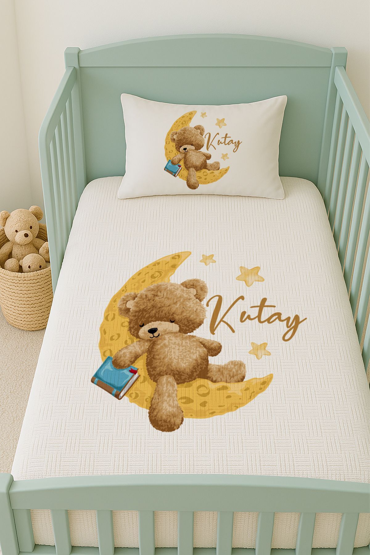 İsme Özel (100x150cm) Pike Seti Kitaplı Ayıcık