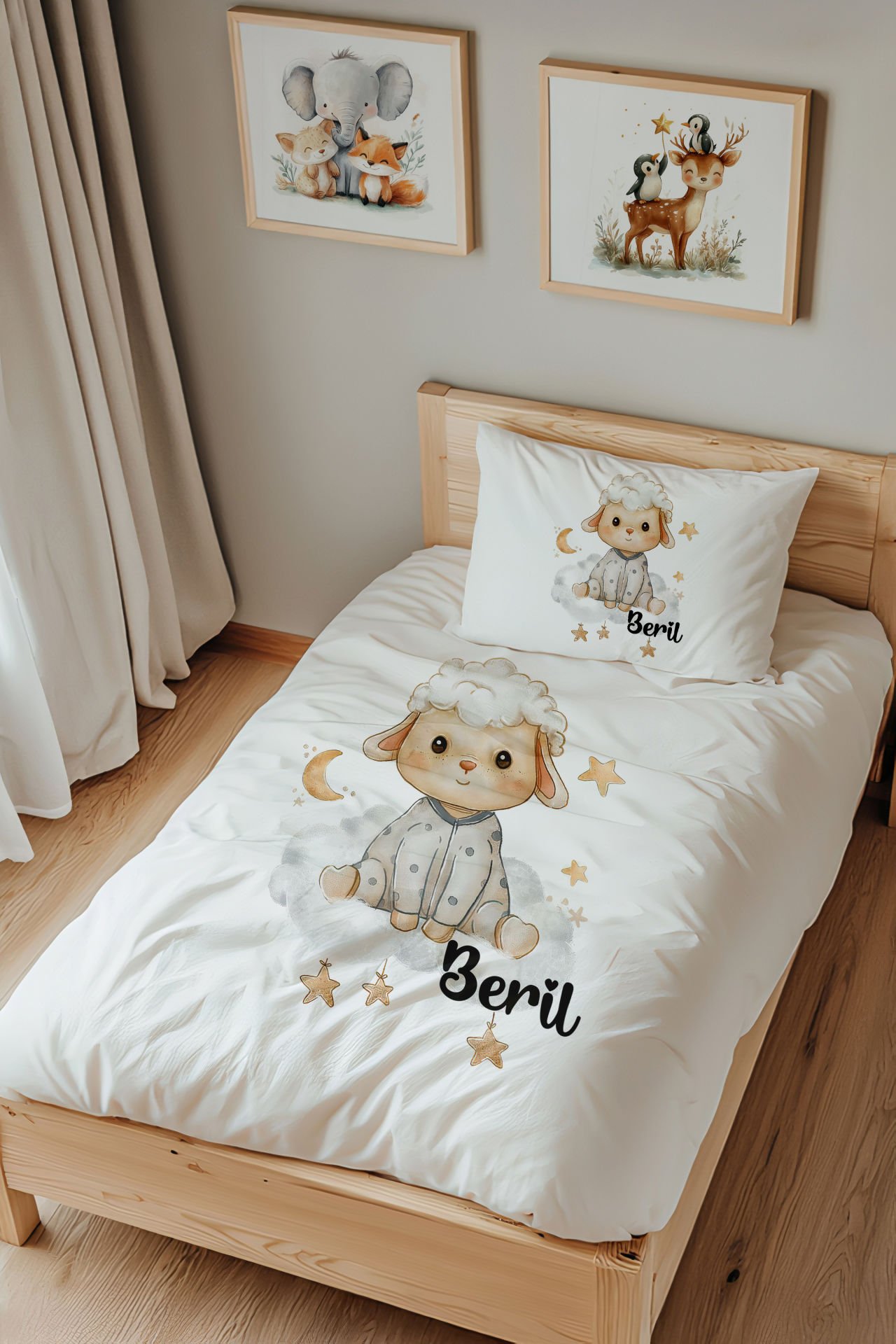 İsme Özel Tek Kişilik  Çocuk Nevresim Takımı (160x220 cm) Kuzu