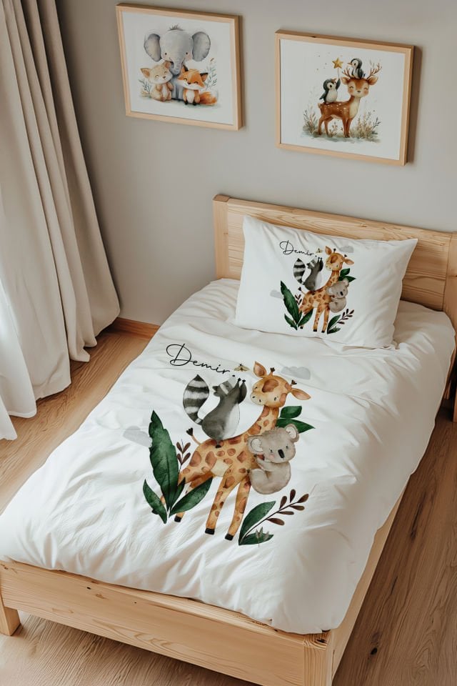 İsme Özel Tek Kişilik  Çocuk Nevresim Takımı (160x220 cm) Zürafa