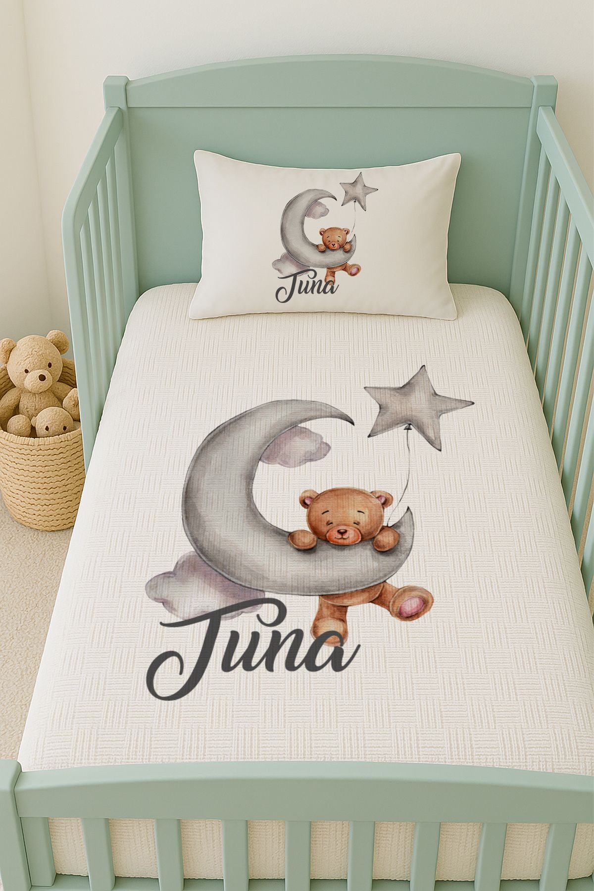 İsme Özel (100x150cm) Pike Seti Aydan Sallanan Ayıcık