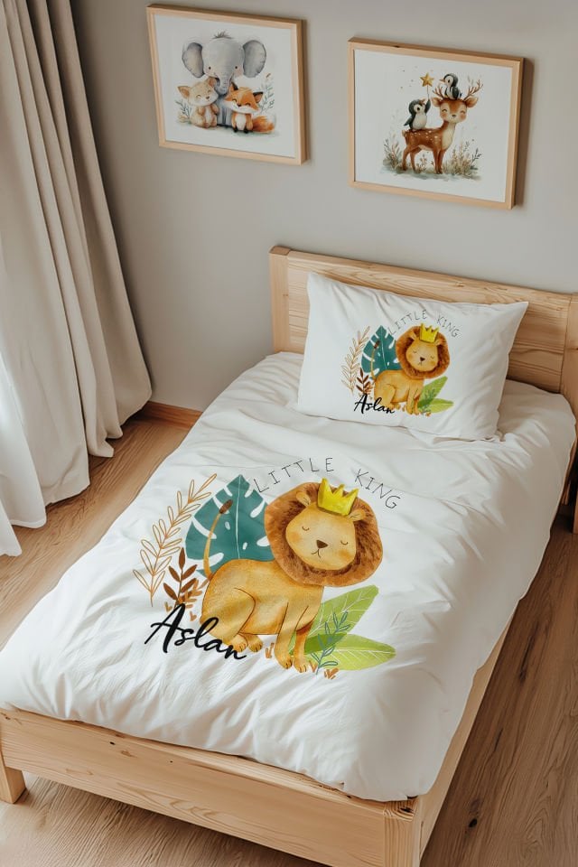 İsme Özel Tek Kişilik  Çocuk Nevresim Takımı (160x220 cm) Aslan