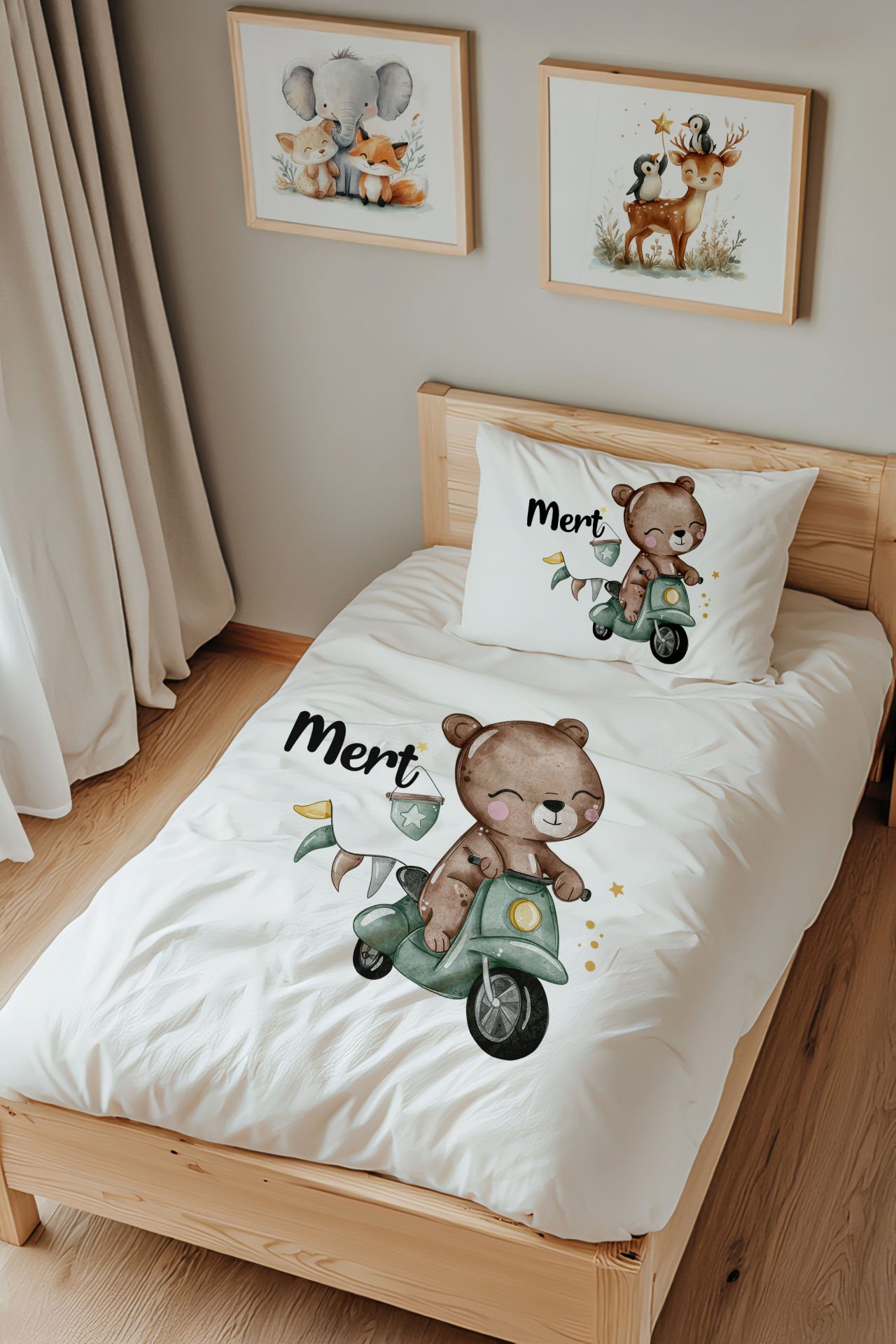 İsme Özel Tek Kişilik  Çocuk Nevresim Takımı (160x220 cm) Ayıcık