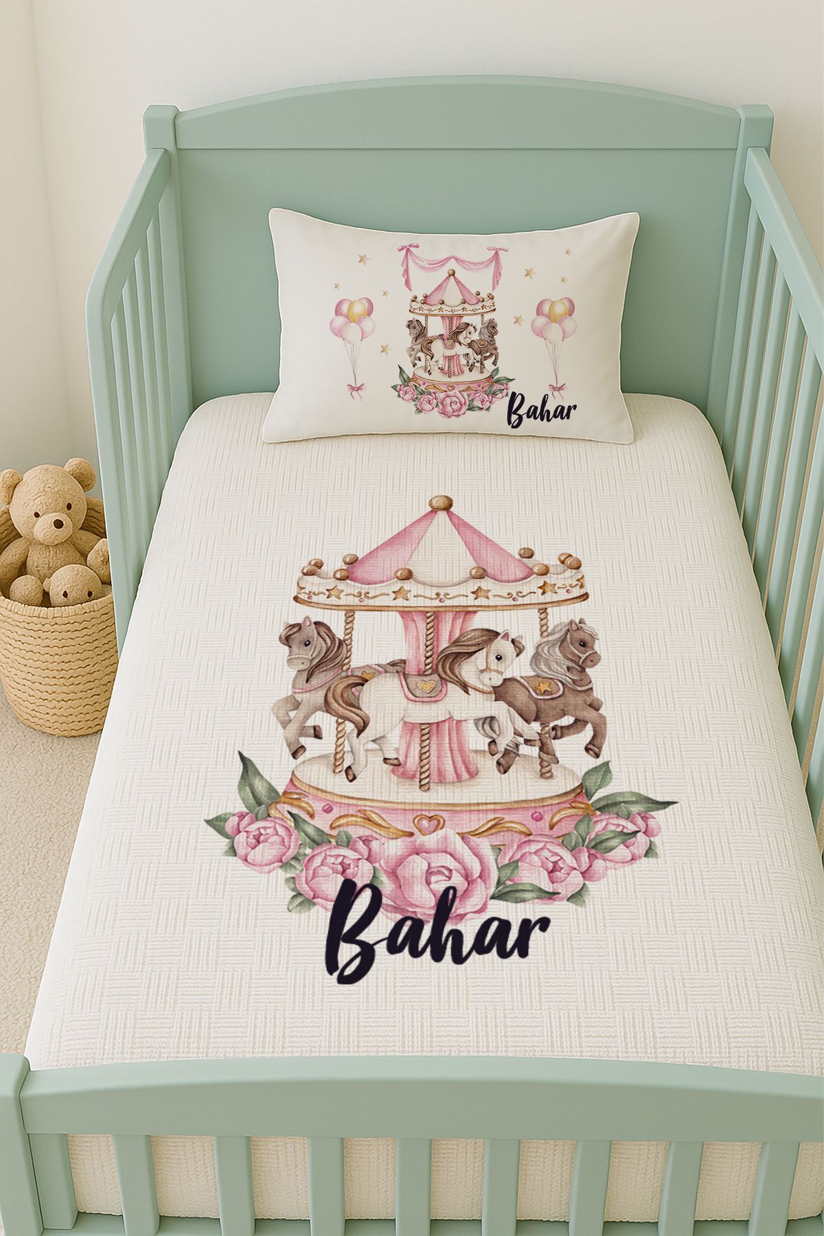 İsme Özel (100x150cm) Pike Seti Pembe Atlıkarınca