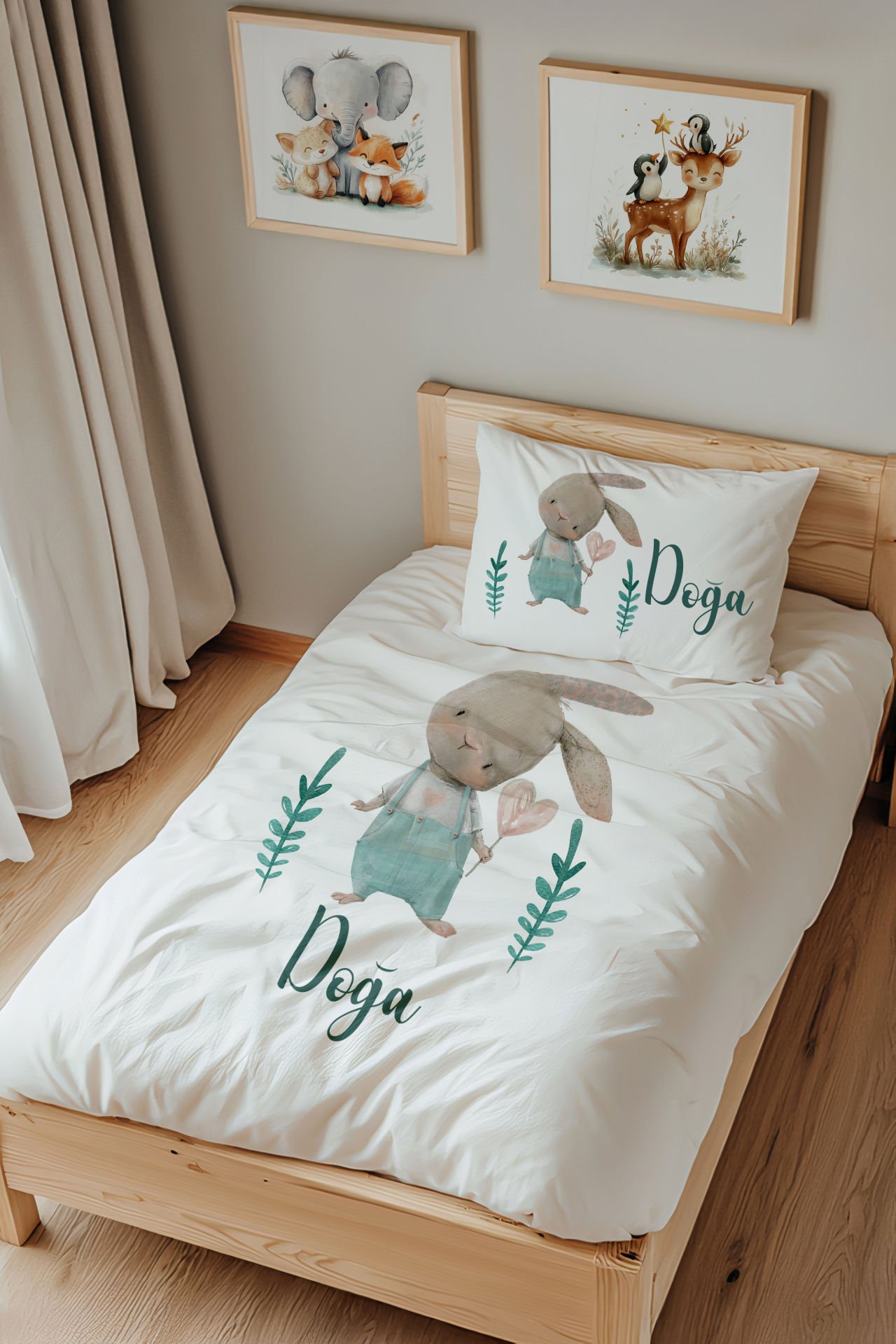 İsme Özel Tek Kişilik  Çocuk Nevresim Takımı (160x220 cm) Tavşan