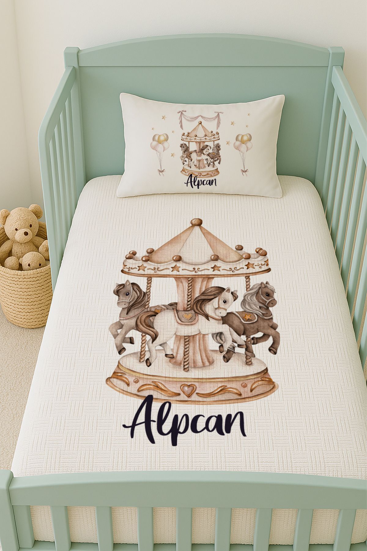 İsme Özel (100x150cm) Pike Seti Kahverengi Atlıkarınca