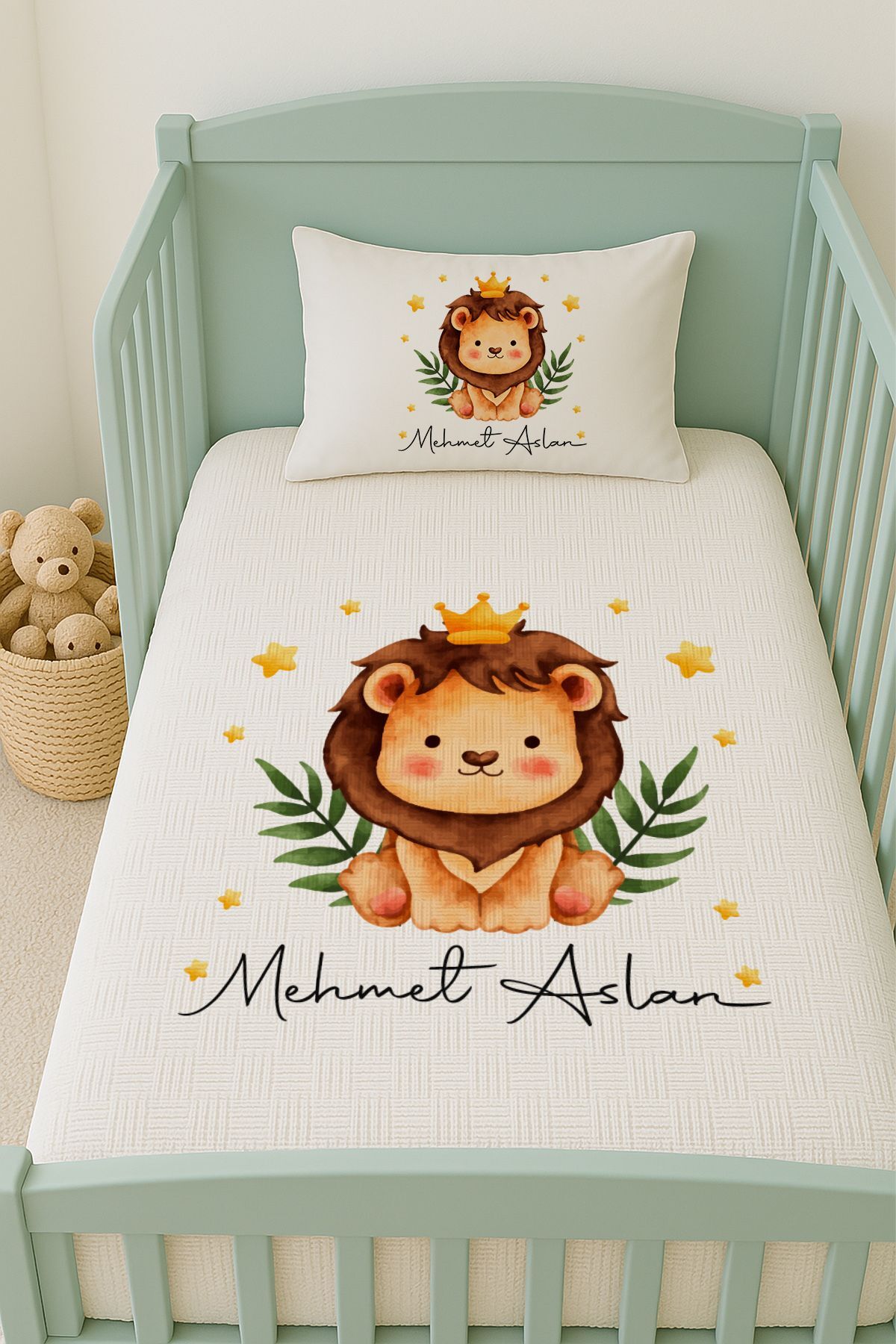 İsme Özel (100x150cm) Pike Seti Küçük Aslan Kral