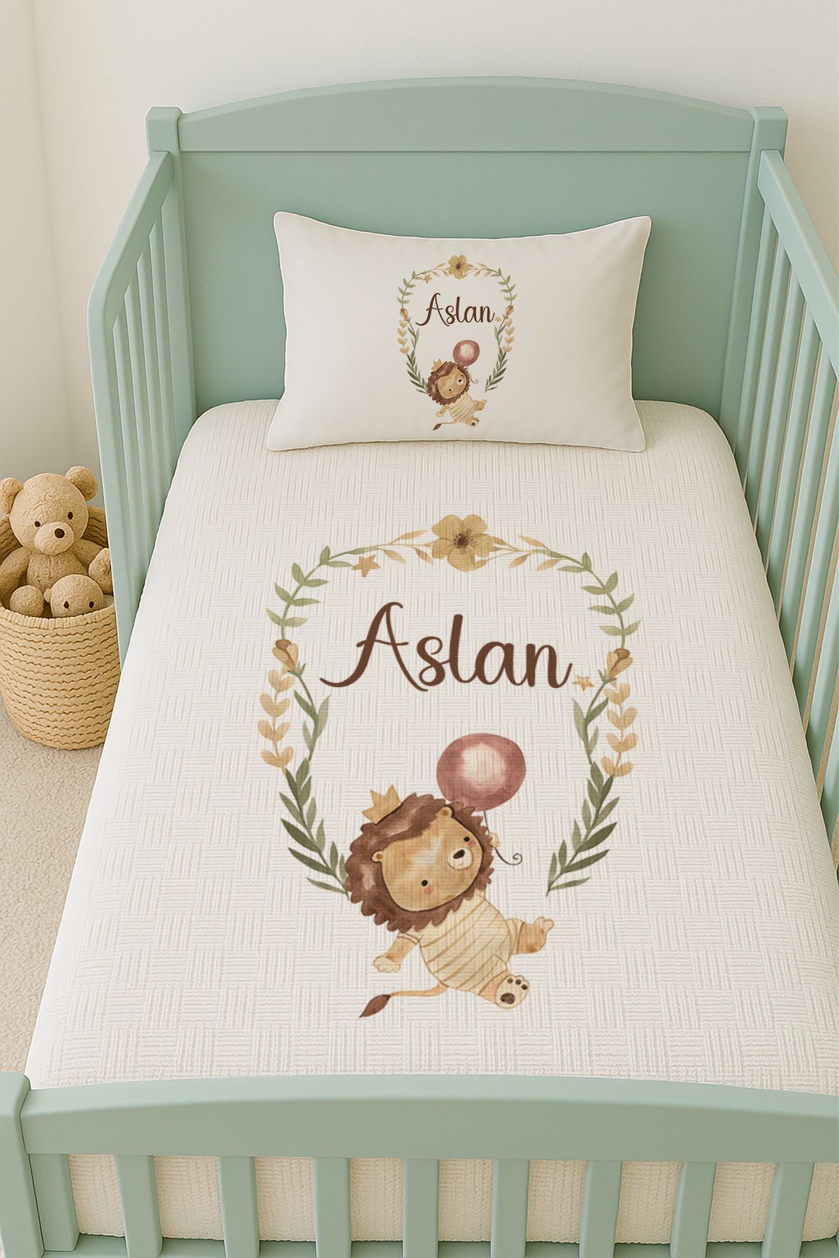 İsme Özel (100x150cm) Pike Seti Aslan ve Balon