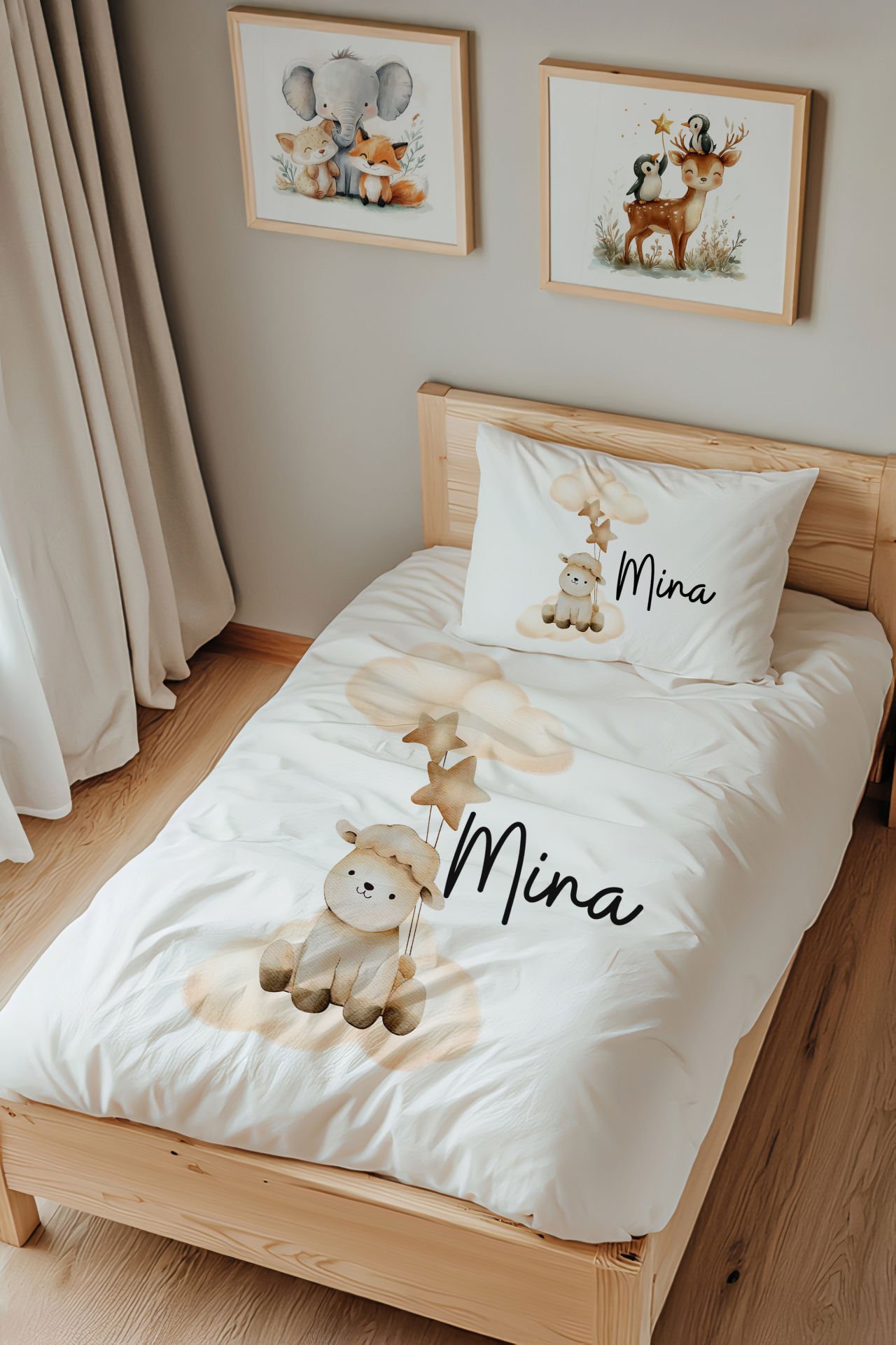 İsme Özel Tek Kişilik Çocuk Nevresim Takımı (160x220 cm) Kuzu