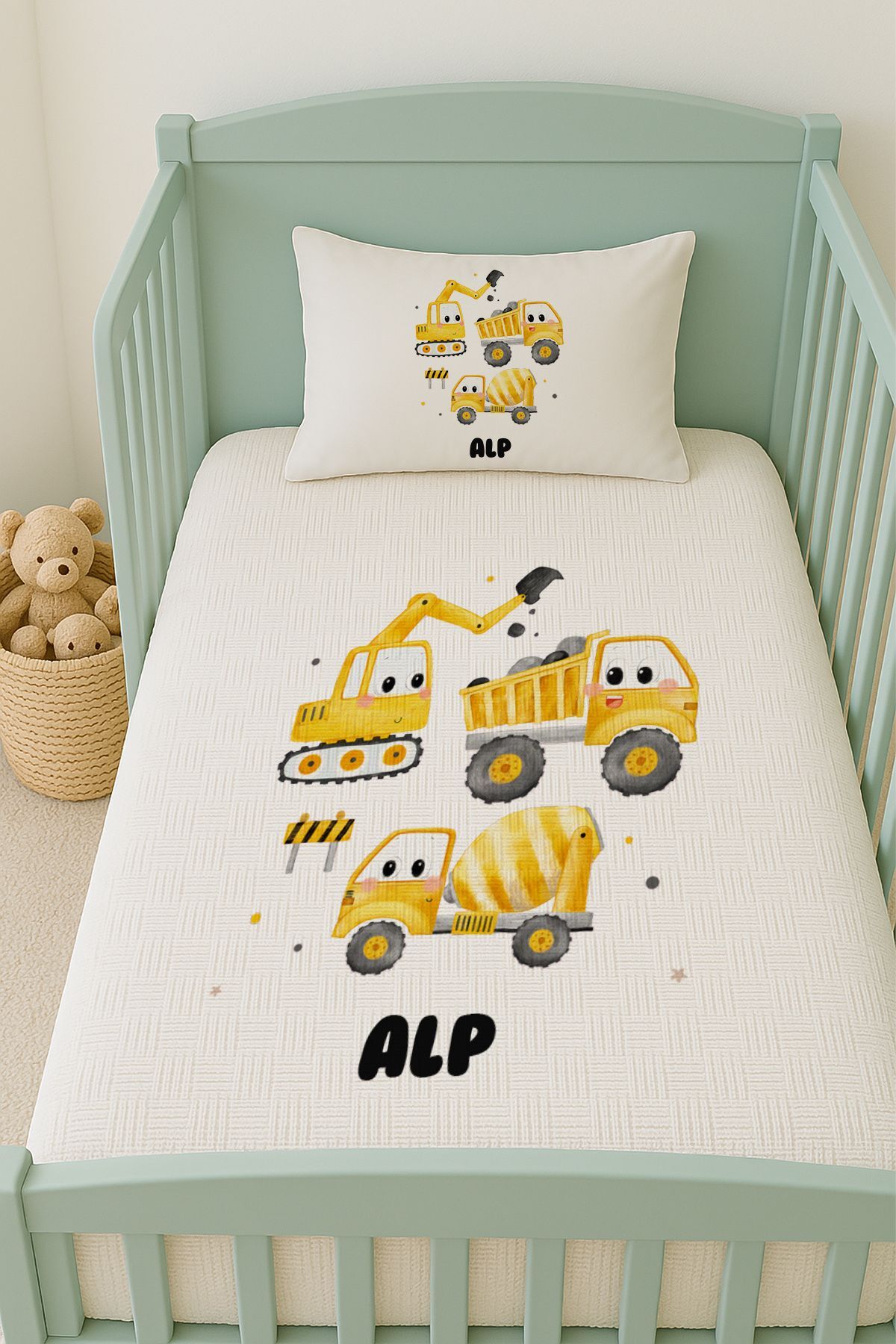 İsme Özel (100x150cm) Pike Seti İş Makineleri