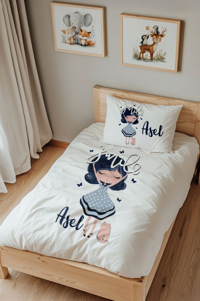 İsme Özel Tek Kişilik  Çocuk Nevresim Takımı (160x220 cm) Sevimli Kız
