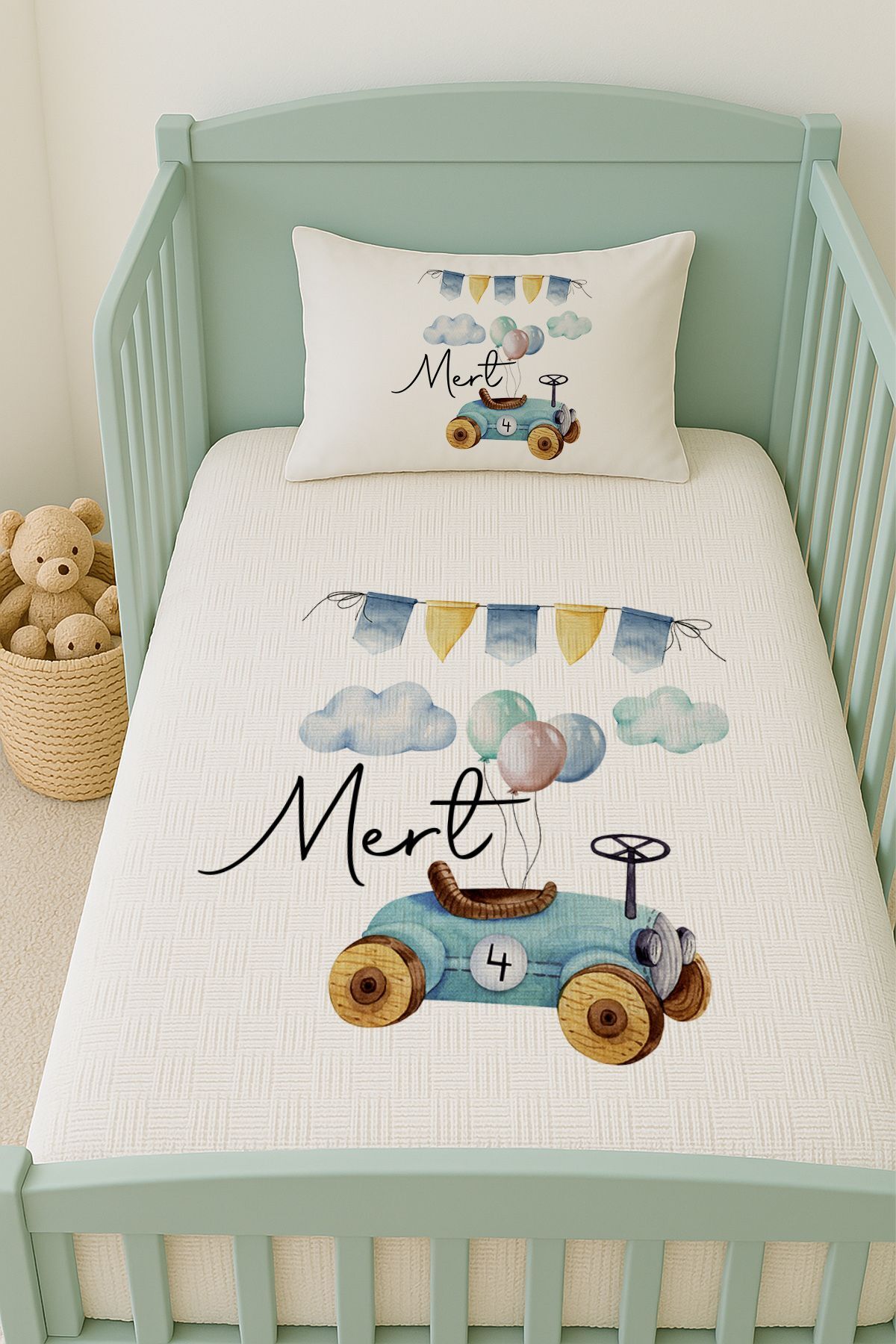 İsme Özel (100x150cm) Pike Seti Araba ve Bayraklar