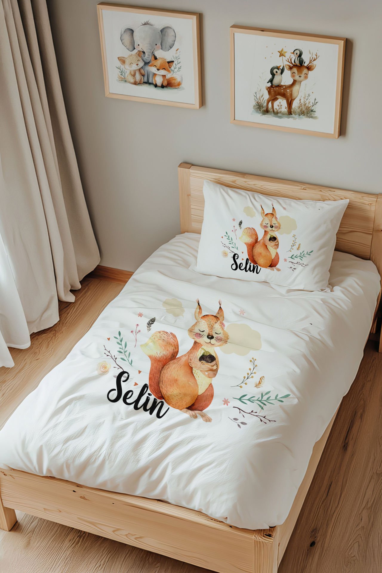 İsme Özel Tek Kişilik  Çocuk Nevresim Takımı (160x220 cm) Sincap