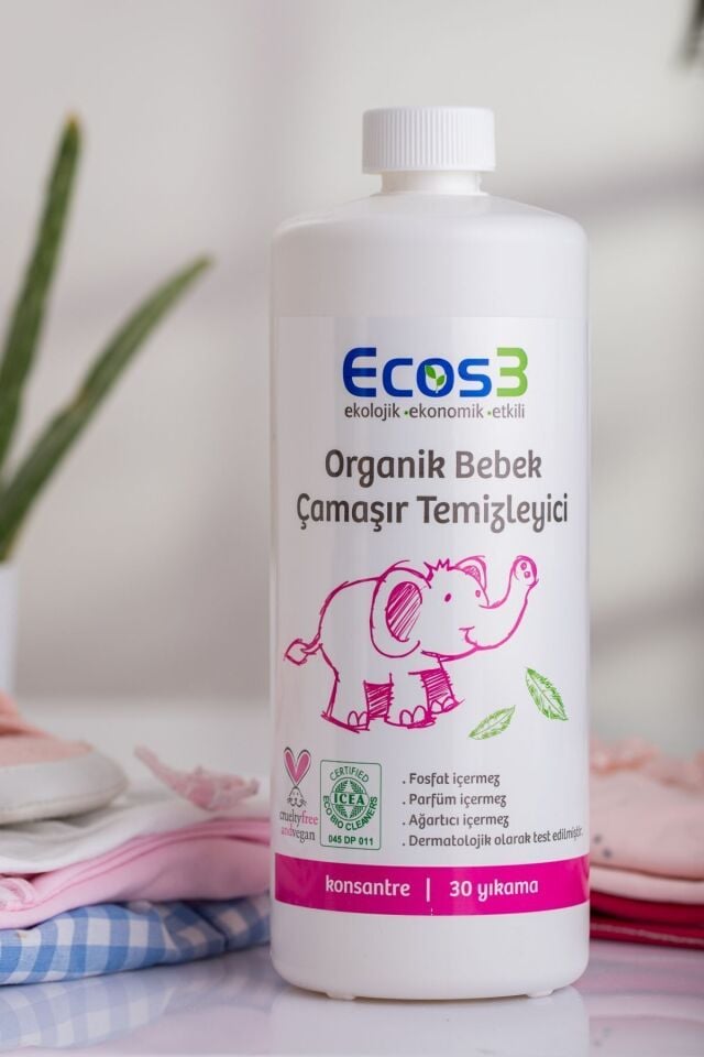 Organik Bebek Çamaşır Deterjanı, Vegan Sertifikalı, Ekolojik, Kokusuz, Konsantre 30 Yıkama, 1050ml