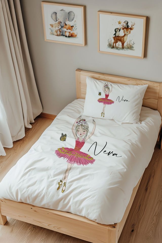 İsme Özel Tek Kişilik Çocuk Nevresim Takımı (160x220 cm) Balerin