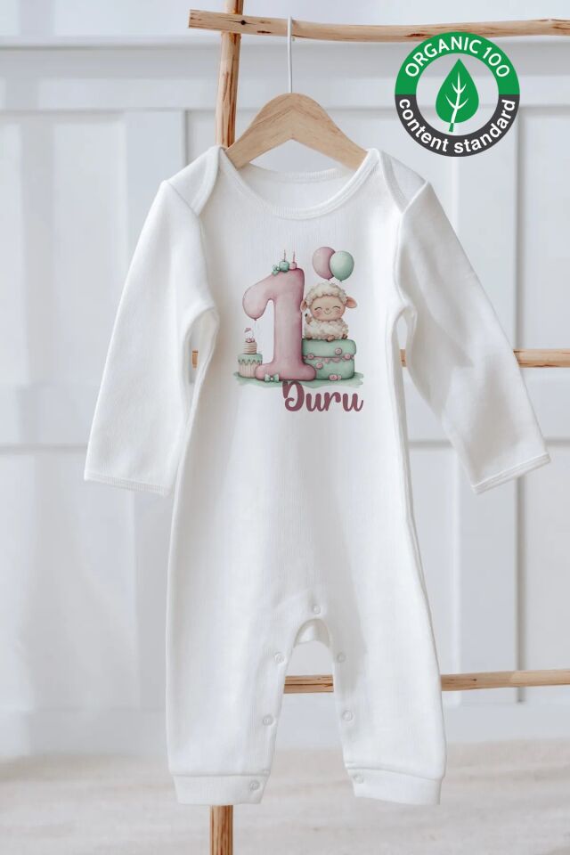 %100 Pamuk İsme Özel İsimli Doğum Günü Bebek Tulum 1 Yaş Kuzucuk