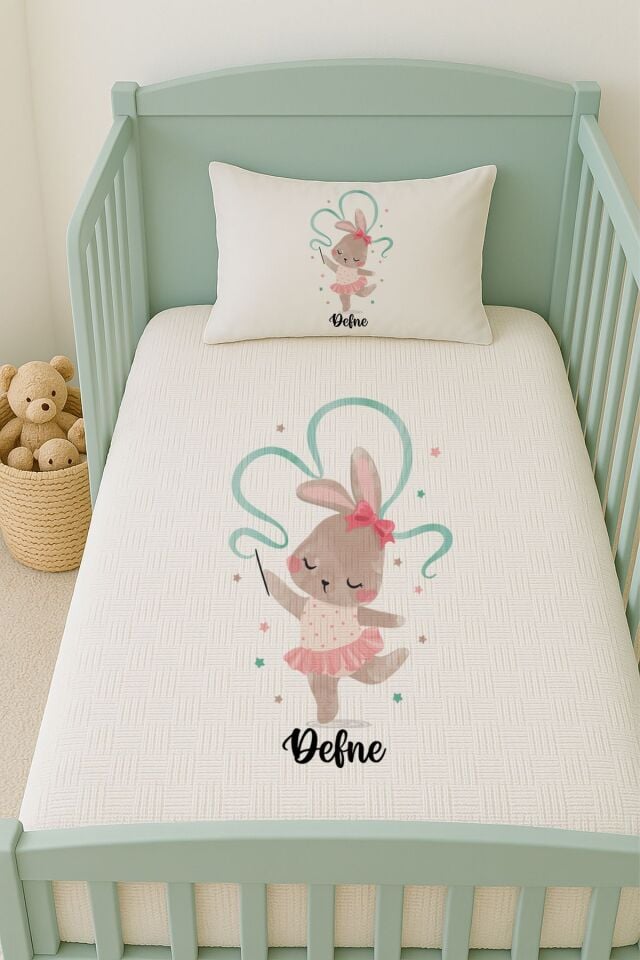 İsme Özel (100x150cm) Pike Seti Jimnastikçi Tavşan