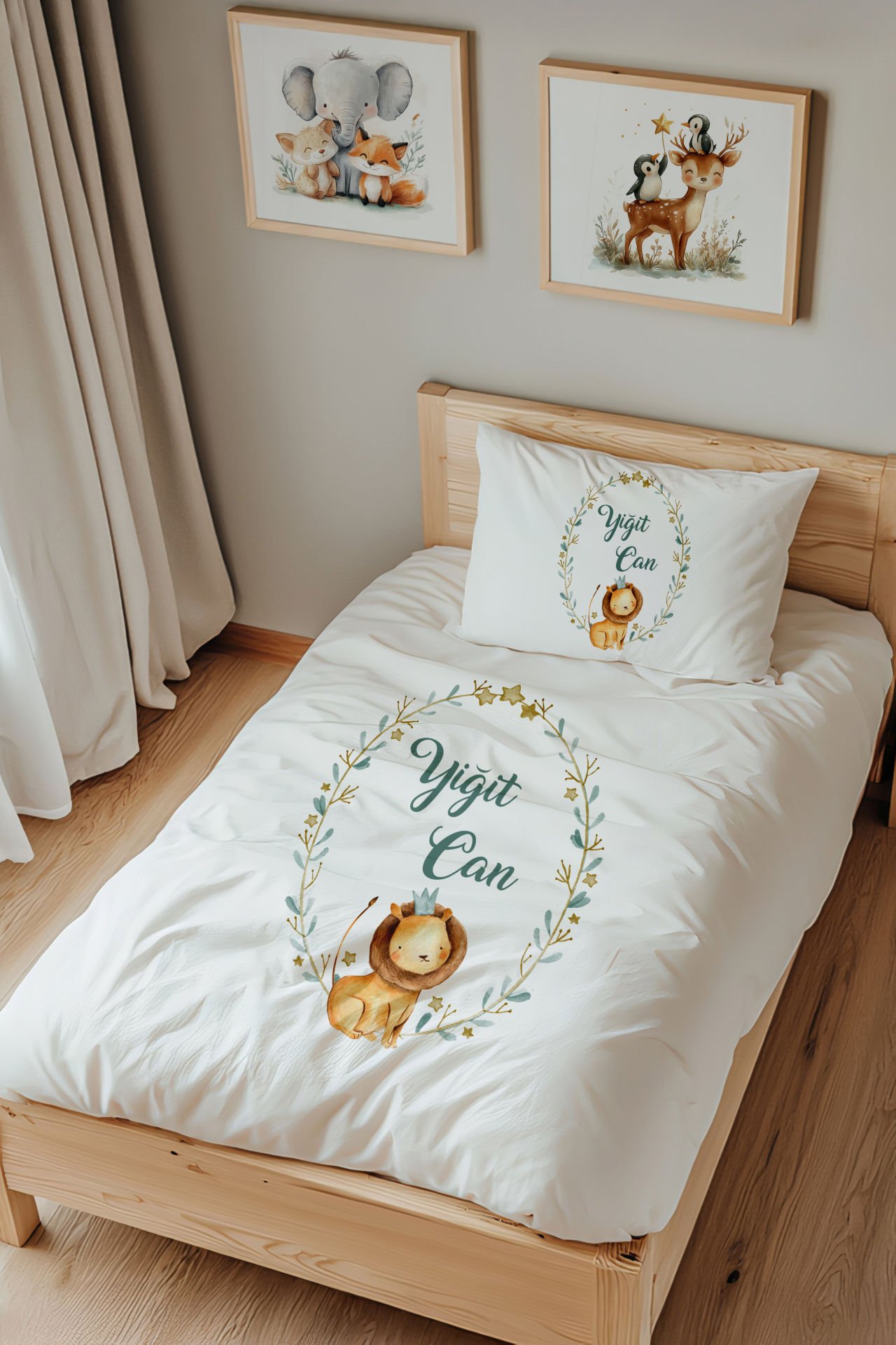 İsme Özel Tek Kişilik Çocuk Nevresim Takımı (160x220 cm) Aslan Kral