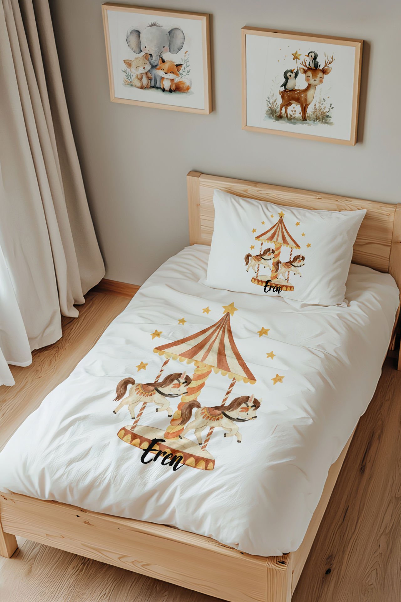 İsme Özel Tek Kişilik  Çocuk Nevresim Takımı (160x220 cm) Atlıkarınca