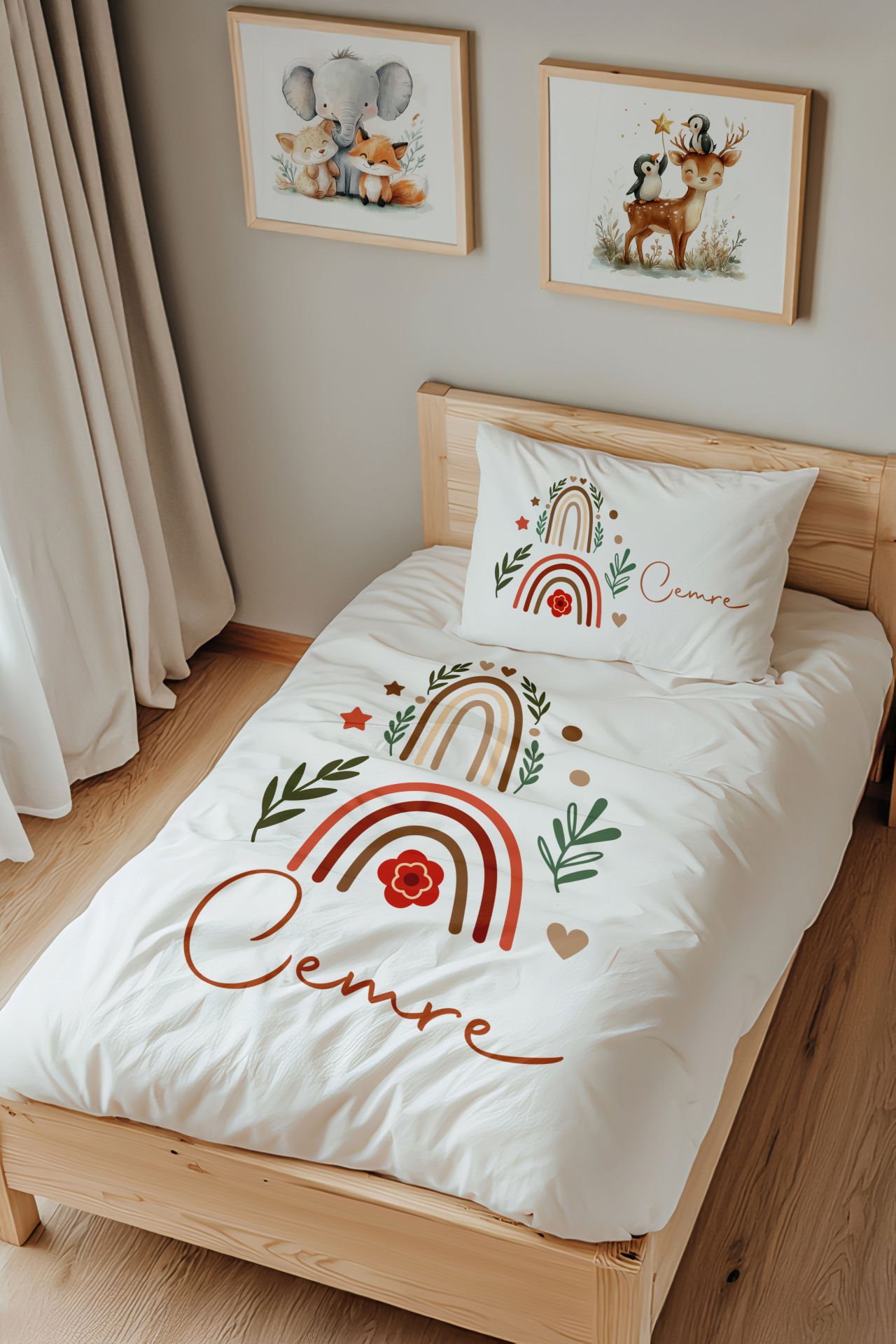 İsme Özel Tek Kişilik  Çocuk Nevresim Takımı (160x220 cm) Gökkuşağı