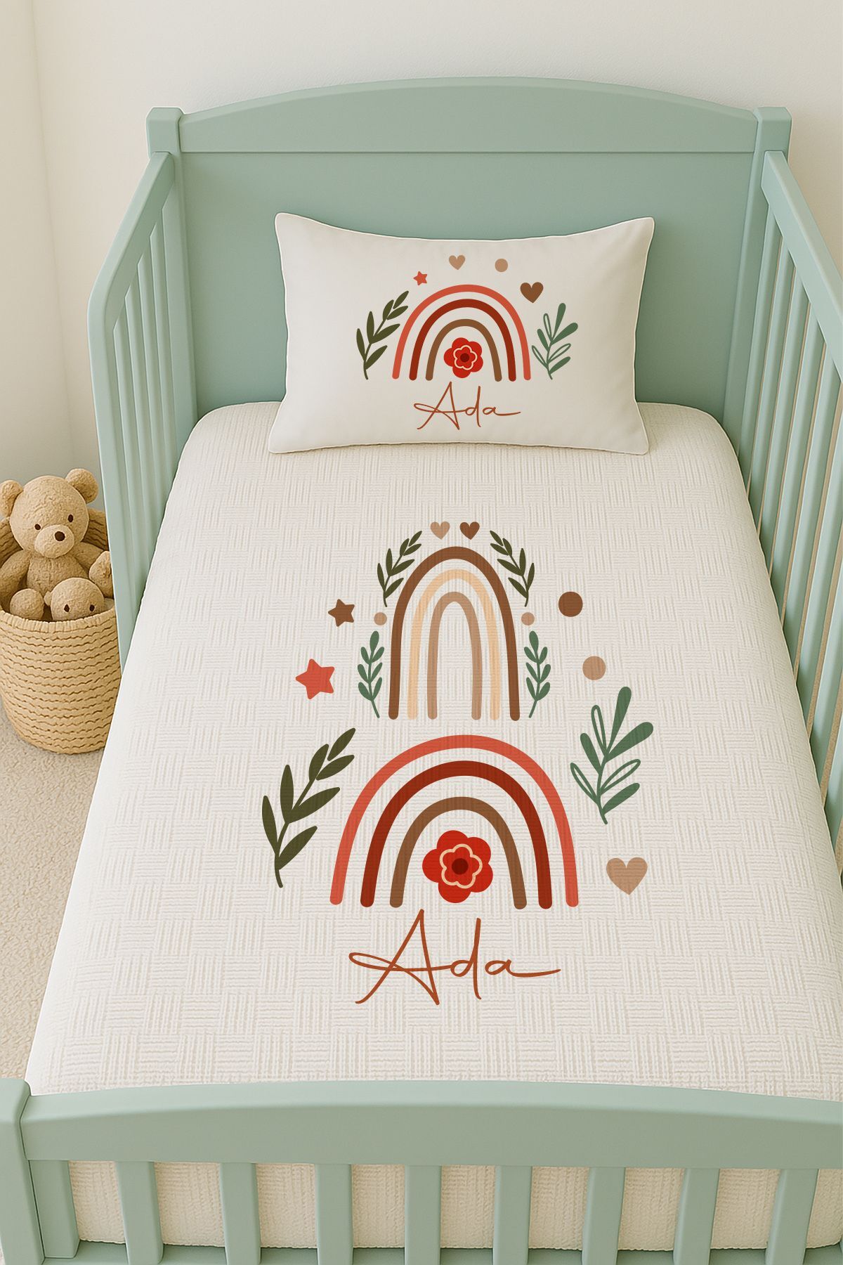 İsme Özel (100x150cm) Pike Seti Çift Gökkuşağı