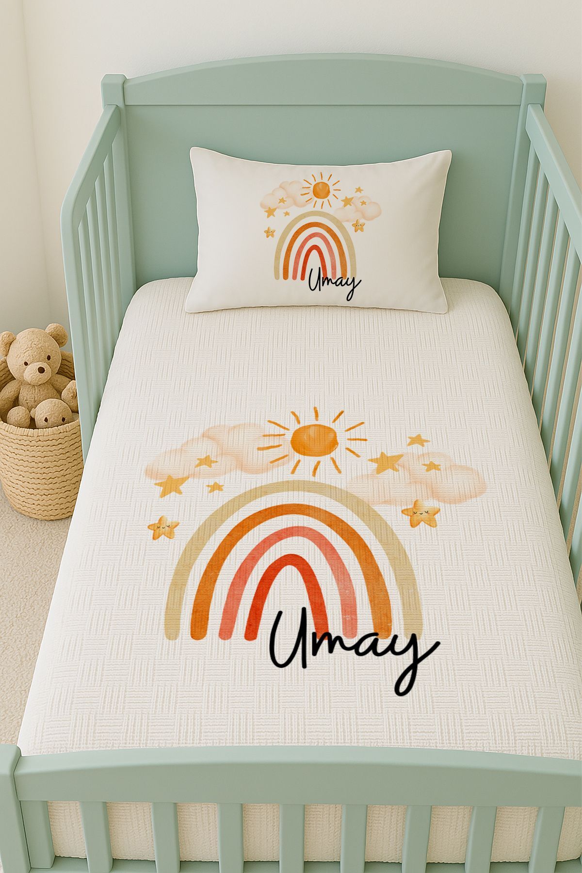 İsme Özel (100x150cm) Pike Seti Güneşli Gökkuşağı