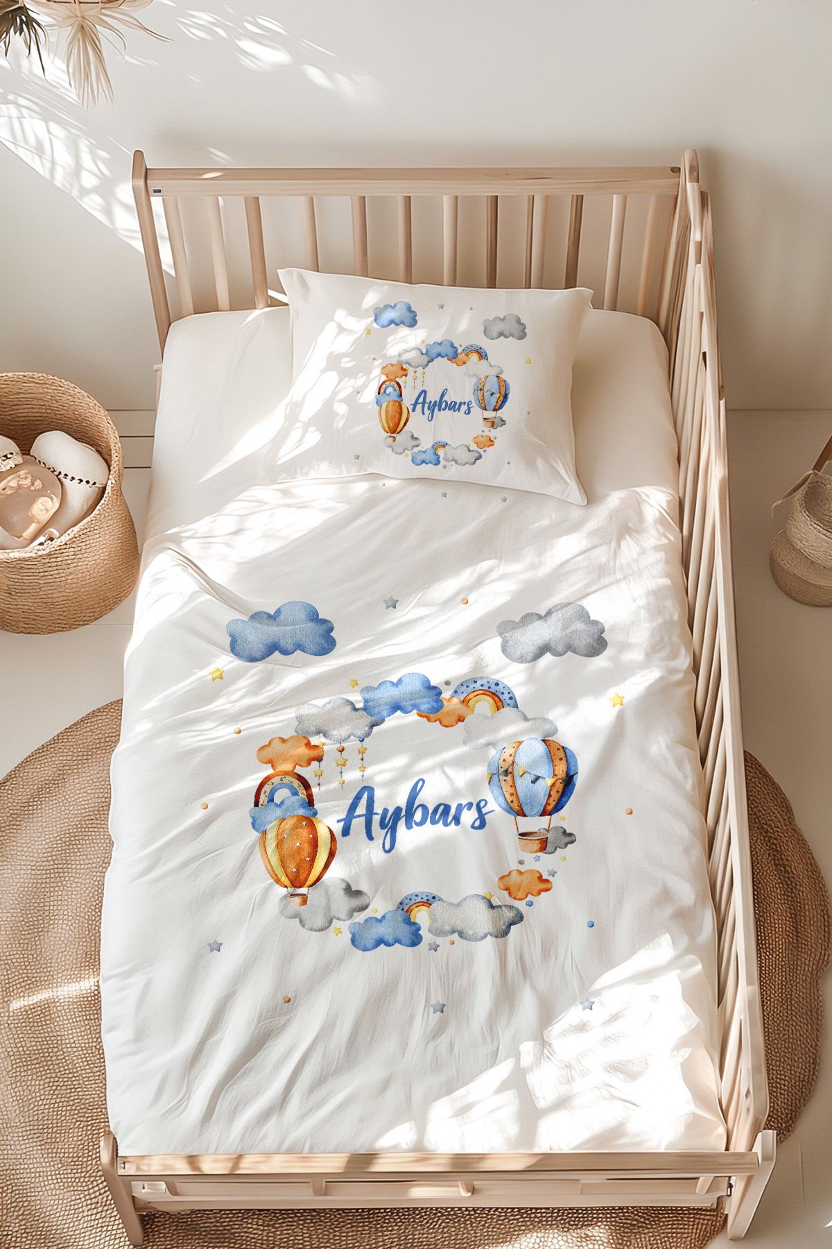İsme Özel Montessori Yatak Nevresim Takımı (100x200 cm) Balon