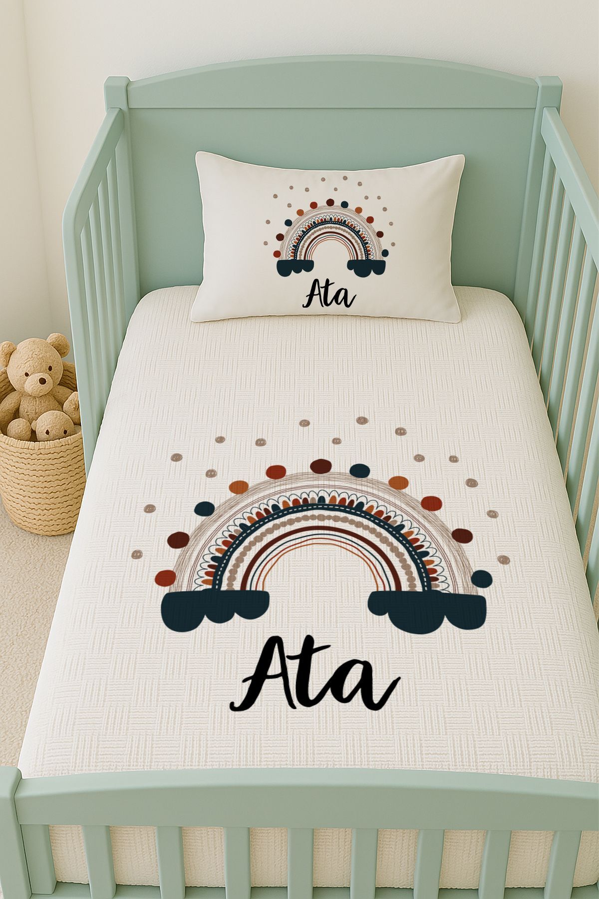 İsme Özel (100x150cm) Pike Seti Puantiyeli Gökkuşağı