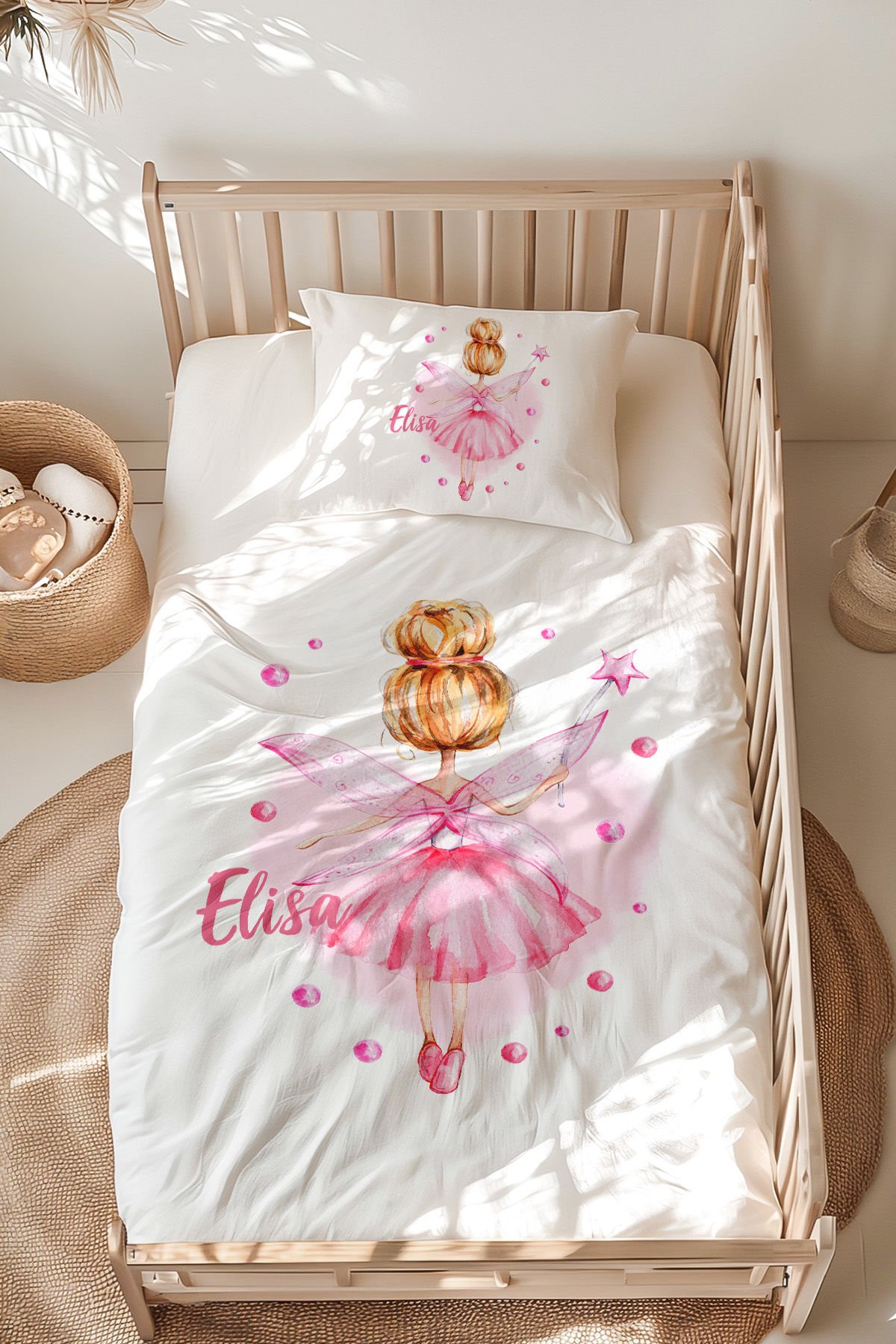 İsme Özel Montessori Yatak Nevresim Takımı (100x200 cm) Peri