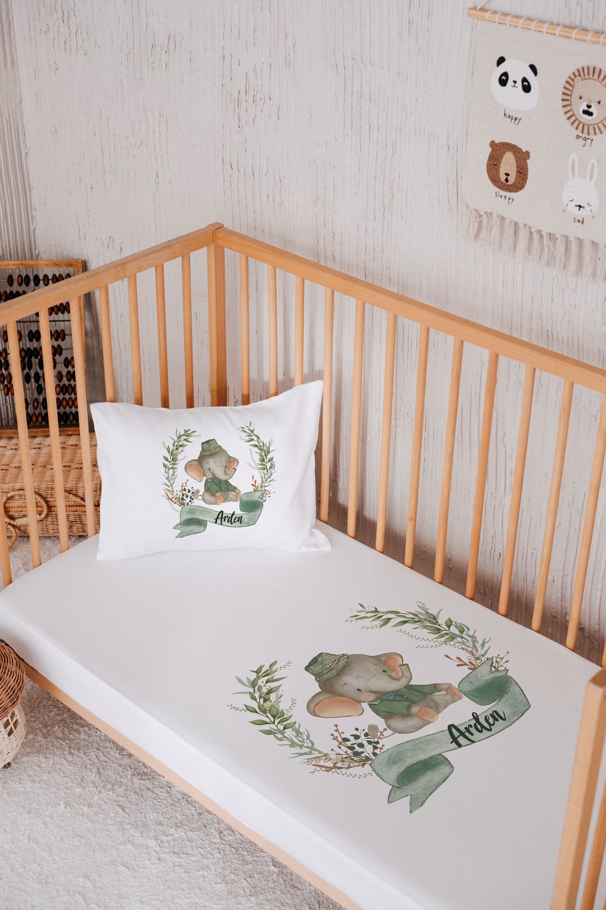 %100 Pamuk İsme Özel Park Yatak Çarşaf Seti (120x180) Fil