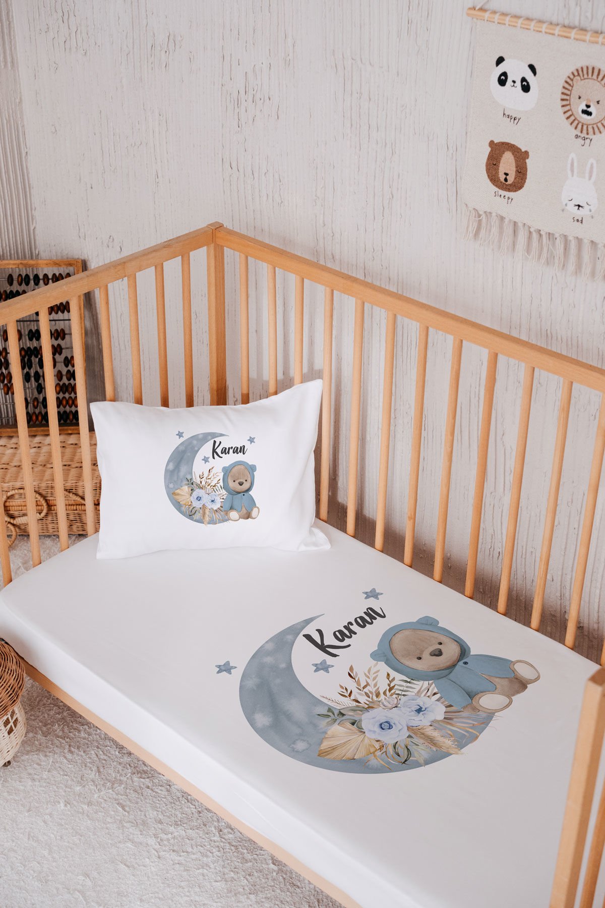 %100 Pamuk İsme Özel Park Yatak Çarşaf Seti (120x180) Ayıcık