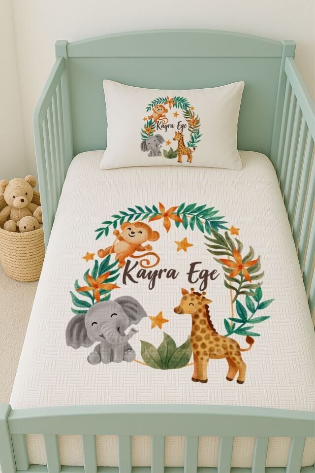 %100 Pamuk İsme Özel İsimli 100x150 cm Pike Seti Safari Çemberi