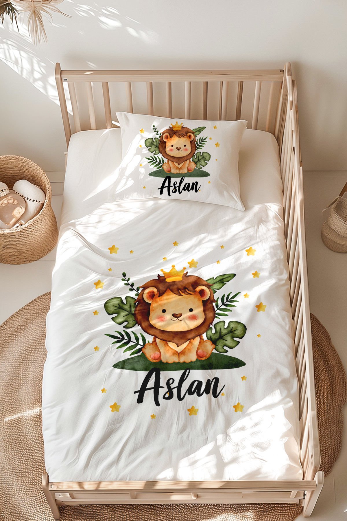 İsme Özel Montessori Yatak Nevresim Takımı (100x200 cm) Aslan
