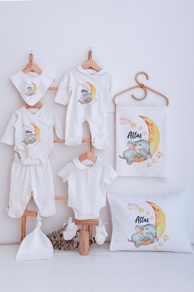 Lilabio Bebe Yaka İsme Özel Delux 12li Hastane Çıkışı Uykucu Fil