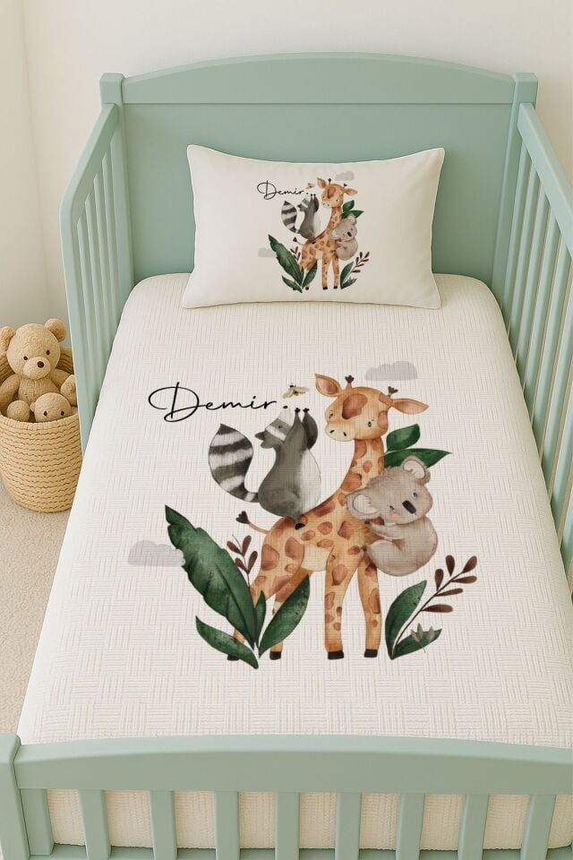 %100 Pamuk İsme Özel İsimli 100x150 cm Pike Seti Koala ve Arkadaşları