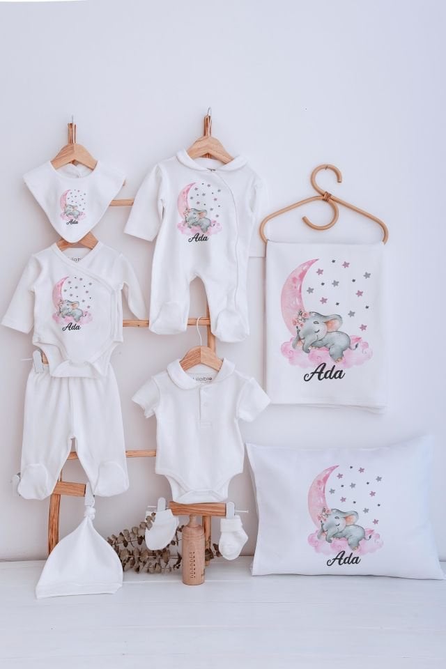 Lilabio Bebe Yaka İsme Özel Delux 12li Hastane Çıkışı Uykucu Fil