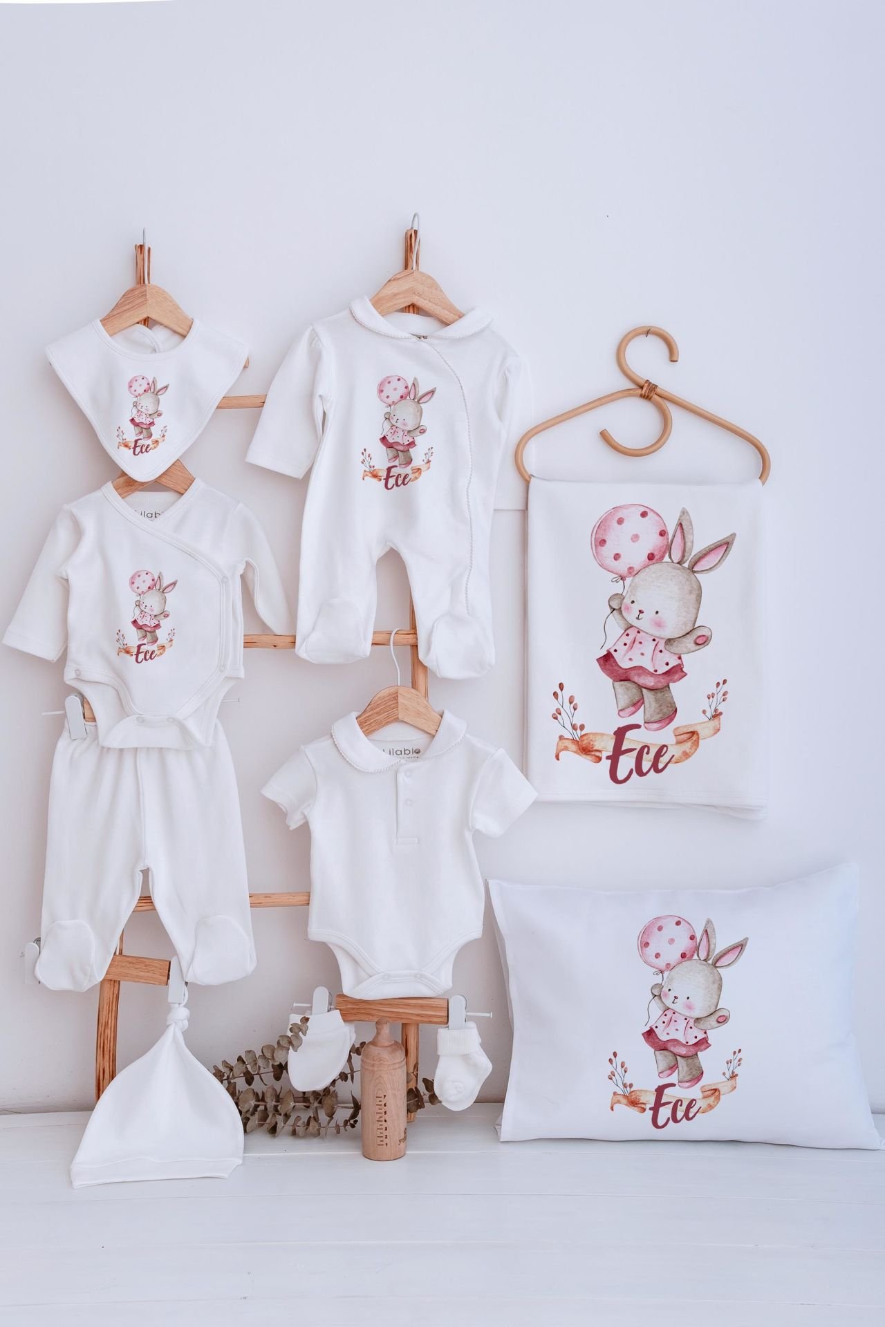 Lilabio Bebe Yaka İsme Özel Delux 12li Hastane Çıkışı Tavşan