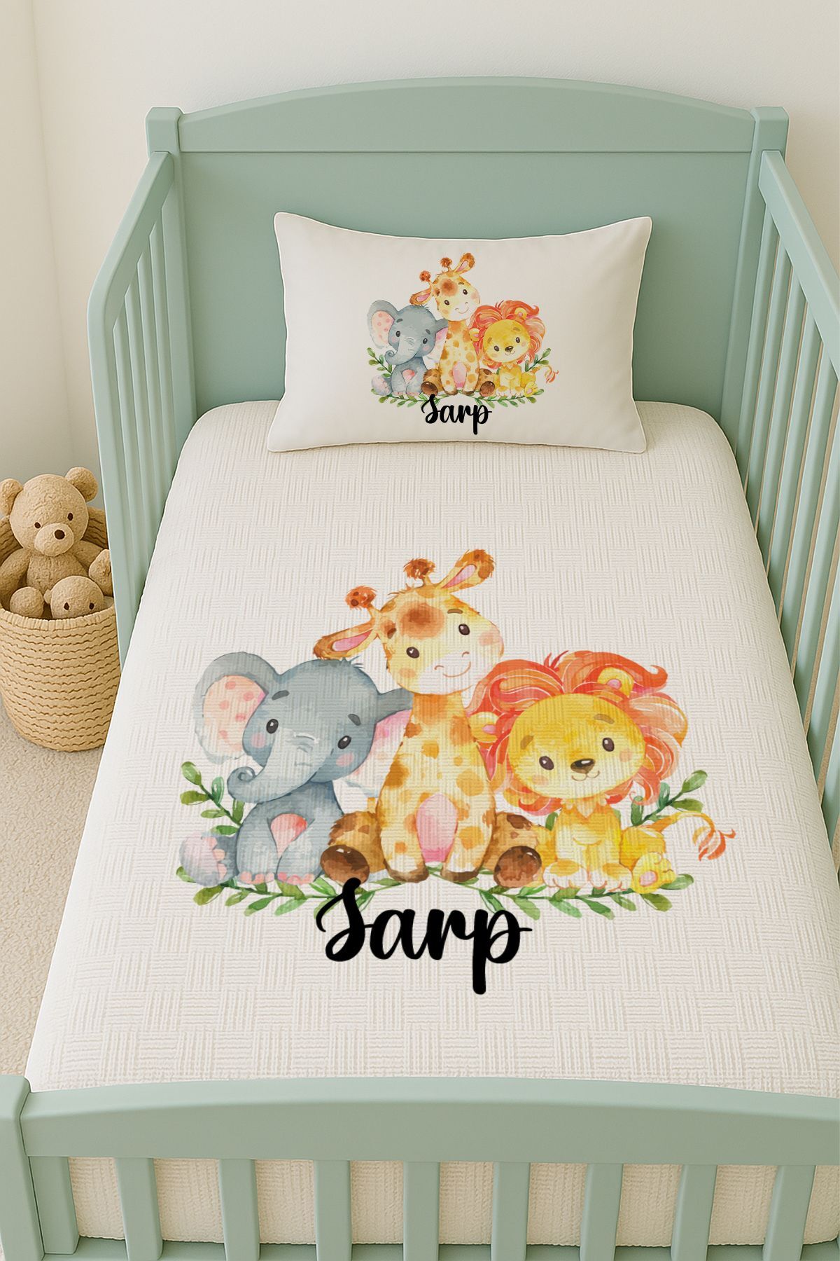 İsme Özel (100x150cm) Pike Seti Renkli Hayvanlar