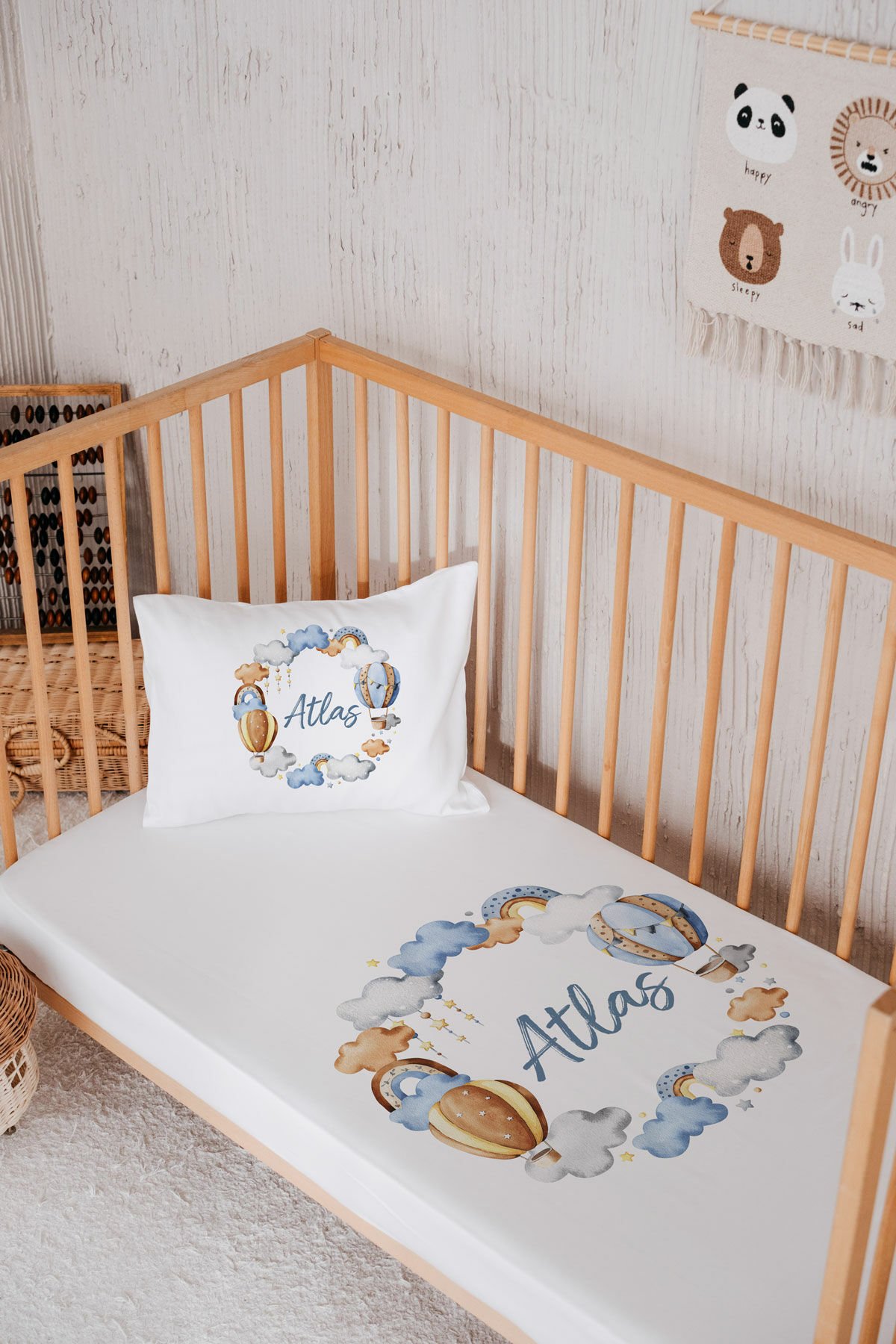 %100 Pamuk İsme Özel Park Yatak Çarşaf Seti (120x180) Balon