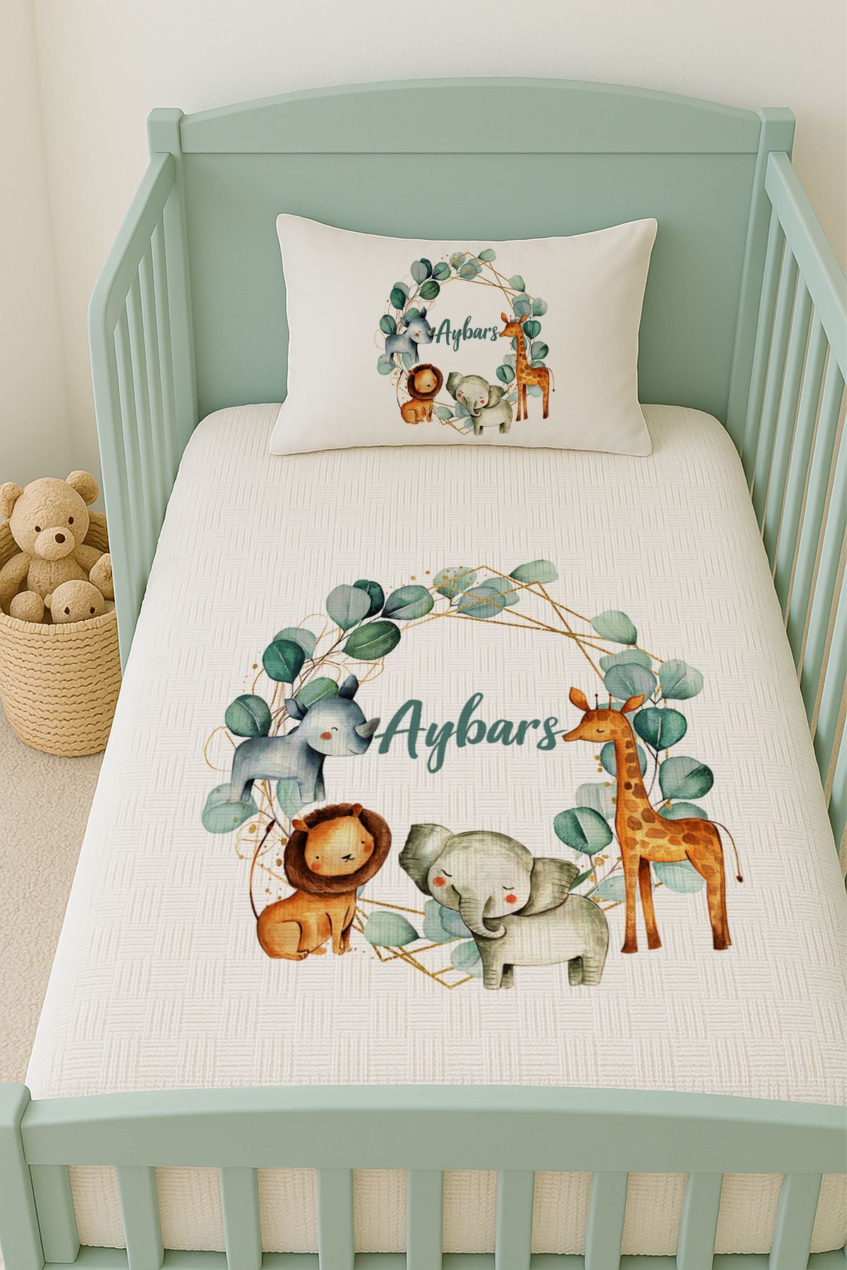 İsme Özel (100x150cm) Pike Seti Yeşil Safari