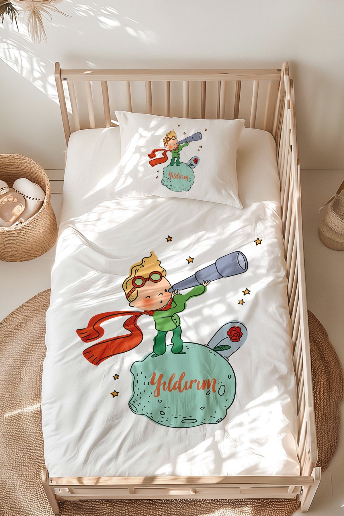 İsme Özel Montessori Yatak Nevresim Takımı (100x200 cm) Küçük Prens